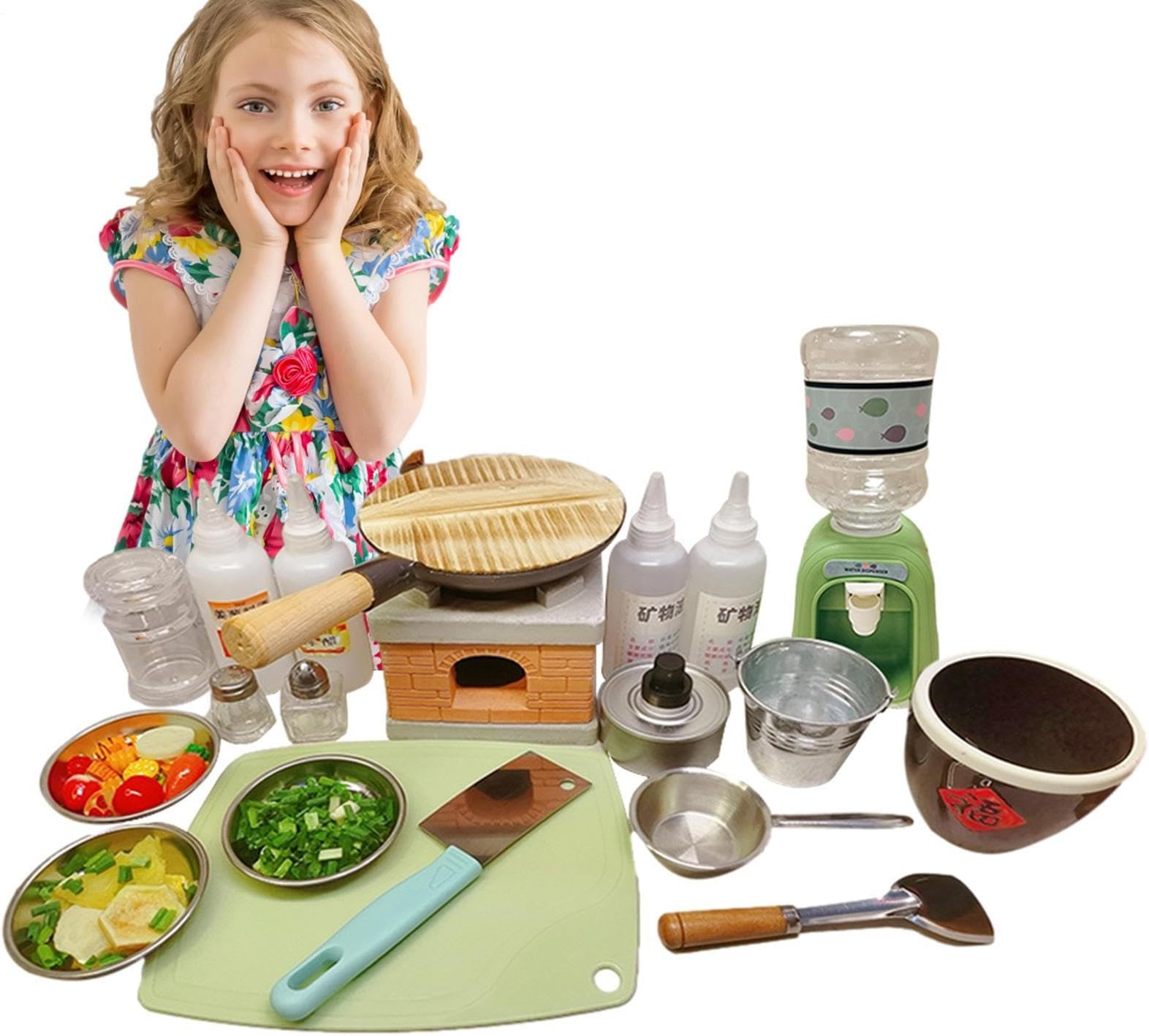 Authentic Mini Cooking Set | Simulation Set with Real Kitchen Utensils for Kids - Mini Cooker, Real Food Accessories, Bottles - for Boys and Girls