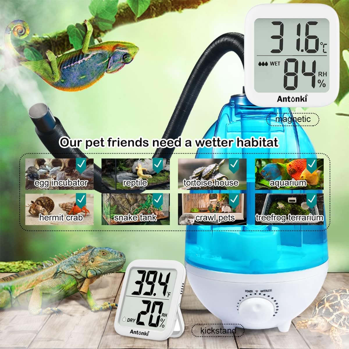 Antonki Room Thermometer for Home, 2 Pack Digital Temperature and Humidity Monitors, Indoor Hygrometer Sensor, Humidity Gauge, Humidity Meter for Baby Room, Terrarium, Incubator, Greenhouse : Patio, Lawn & Garden