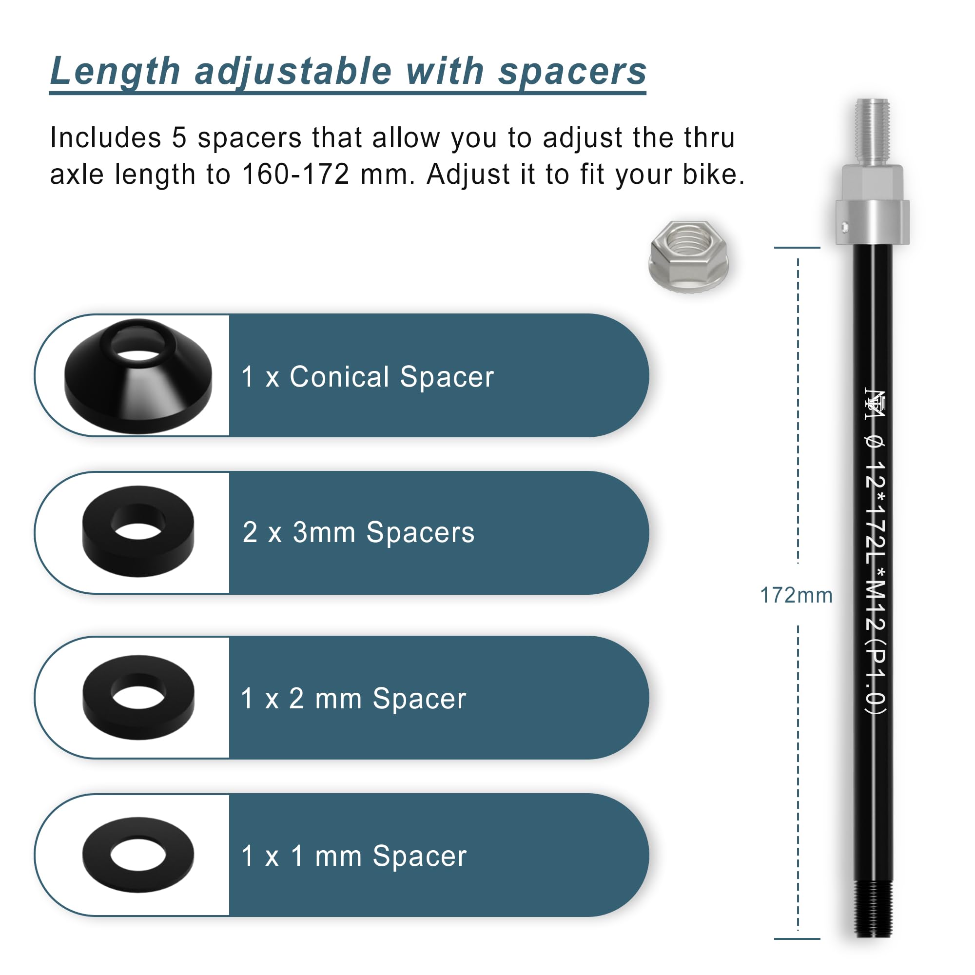 Tubus Adapter voor Steekas - M12 x 1.5mm x 142mm | Black
