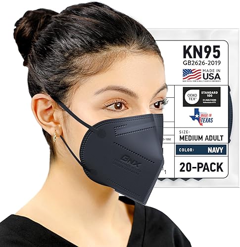 BNX KN95 - Mascarillas faciales fabricadas en Estados Unidos (adulto grande, adulto mediano, niños pequeños) (cinta para las orejas) (modelo