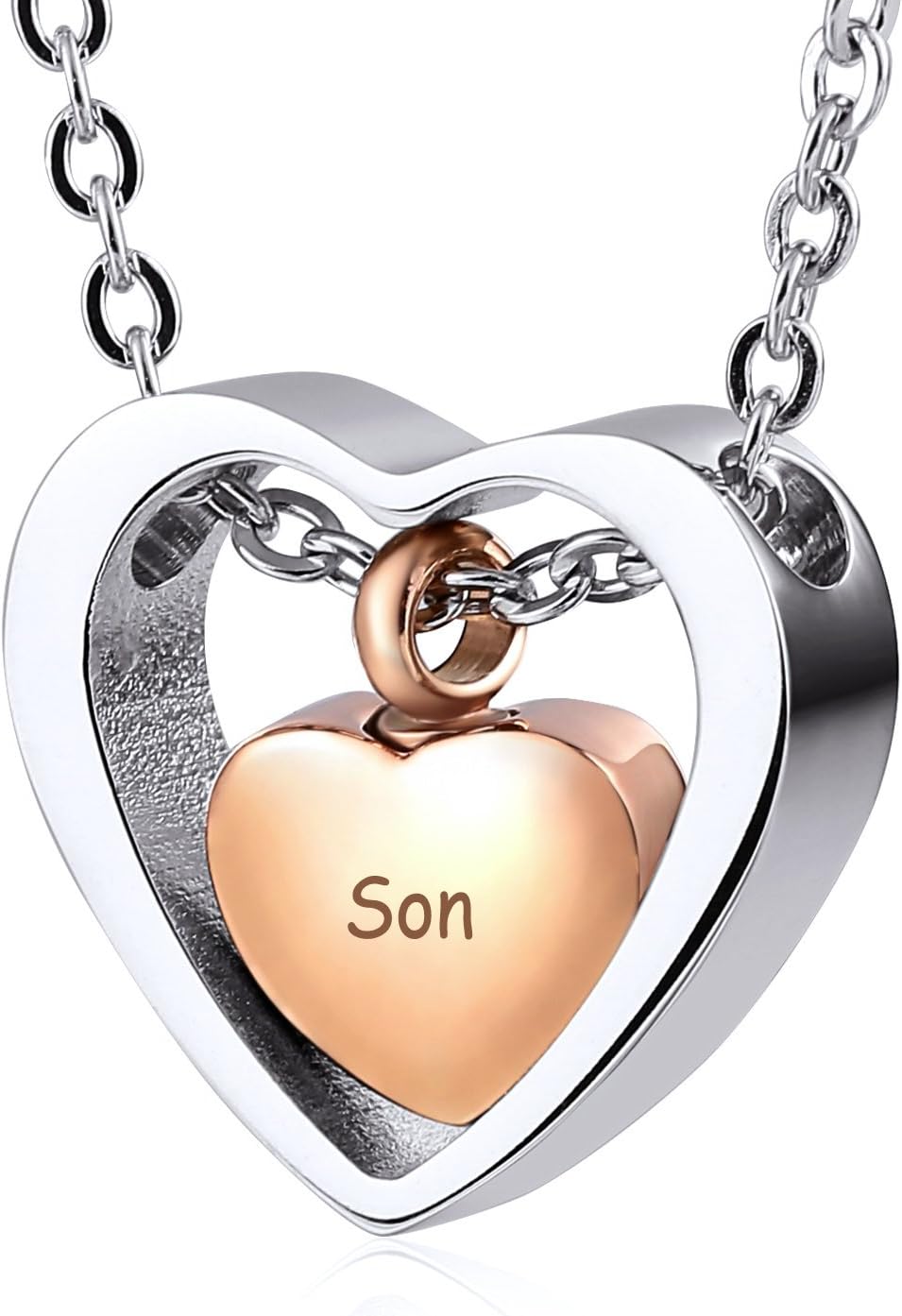 'Aooaz Women's Tray Stainless Steel Memorial Urn Necklace Double Heart Pendant, Gold/Black/Rose Gold/Silver 19.68 Rolo Chain for Women Can Be Engraved Rose-Gold