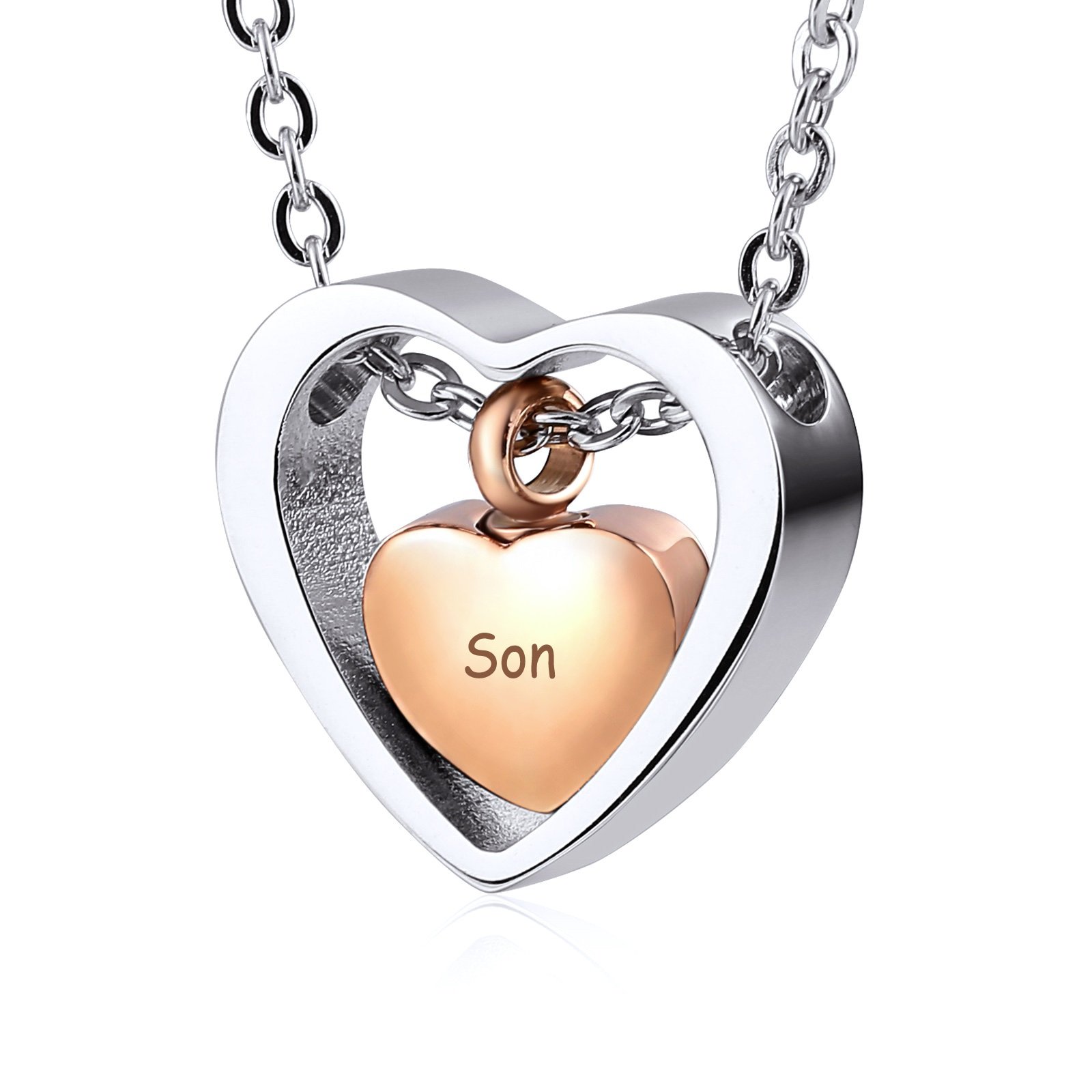 'Aooaz Women's Tray Stainless Steel Memorial Urn Necklace Double Heart Pendant, Gold/Black/Rose Gold/Silver 19.68 Rolo Chain for Women Can Be Engraved Rose-Gold