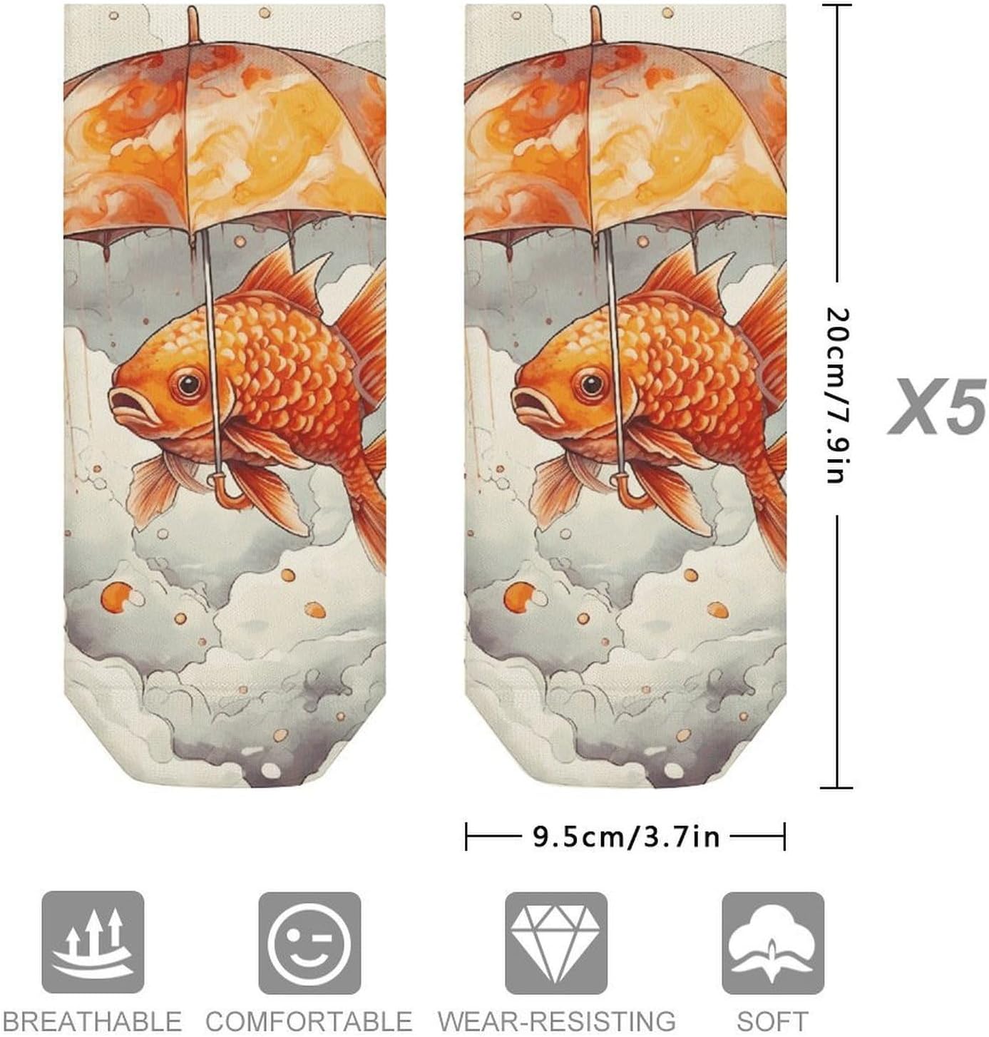 Fish Umbrella Ankle Sock for Men Women 5 Pairs Low Cut Athletic No Show Sock Breathable Short Casual Sock