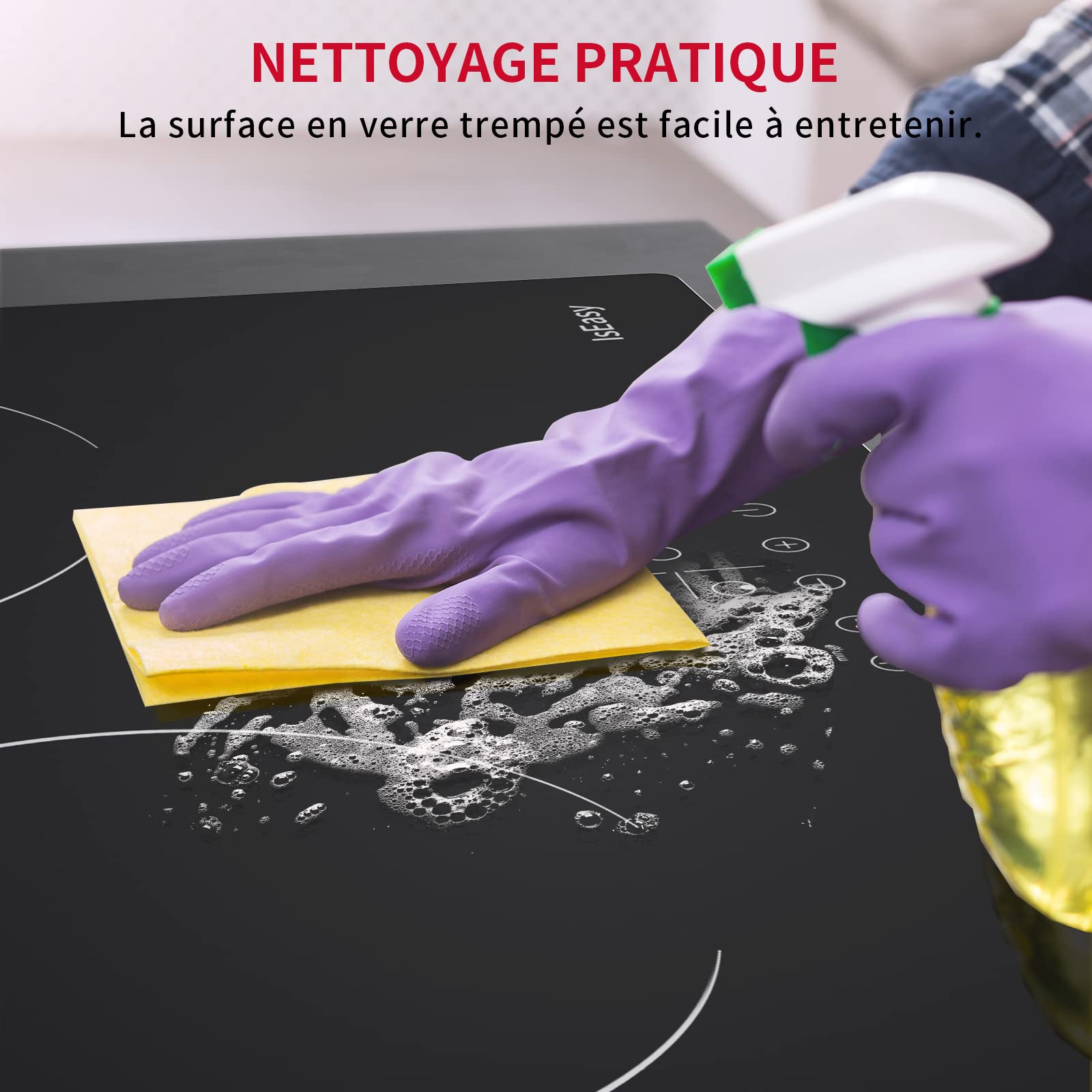 IsEasy Plaque Vitrocéramique 3 Feux Encastrable 60cm 5500W Minuteur 9 Niveaux de Puissance