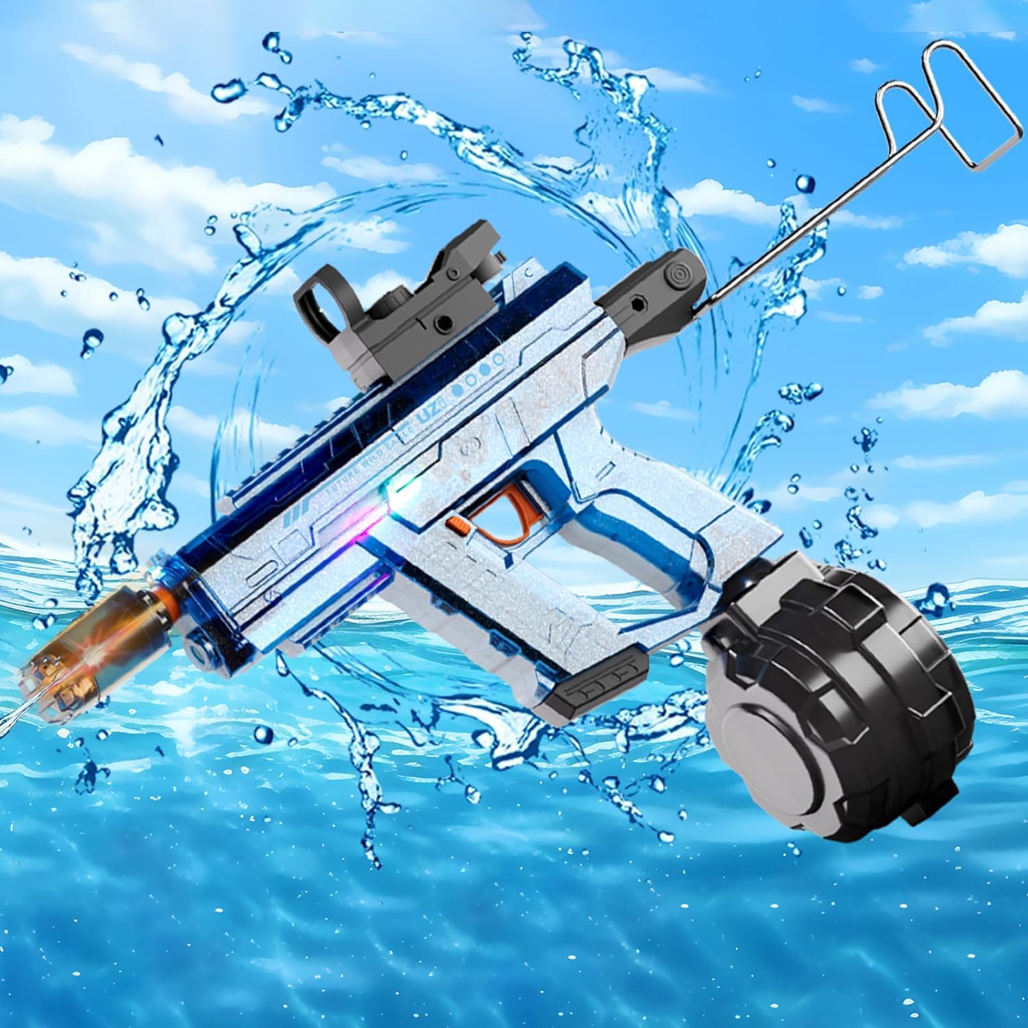 electric water gun for adults kids, with lighting effects, automatic & manual dual mode high powered high capacity squirt guns, 32 ft range for adult kid (solid - blue)