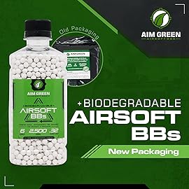 Aim Green Biodegradable Airsoft BBS, Premium-Grade 6mm Airsoft BBS, 20g, 25g, 32g, 36g, 40g, 2,500, 5,000, 10,000 Count