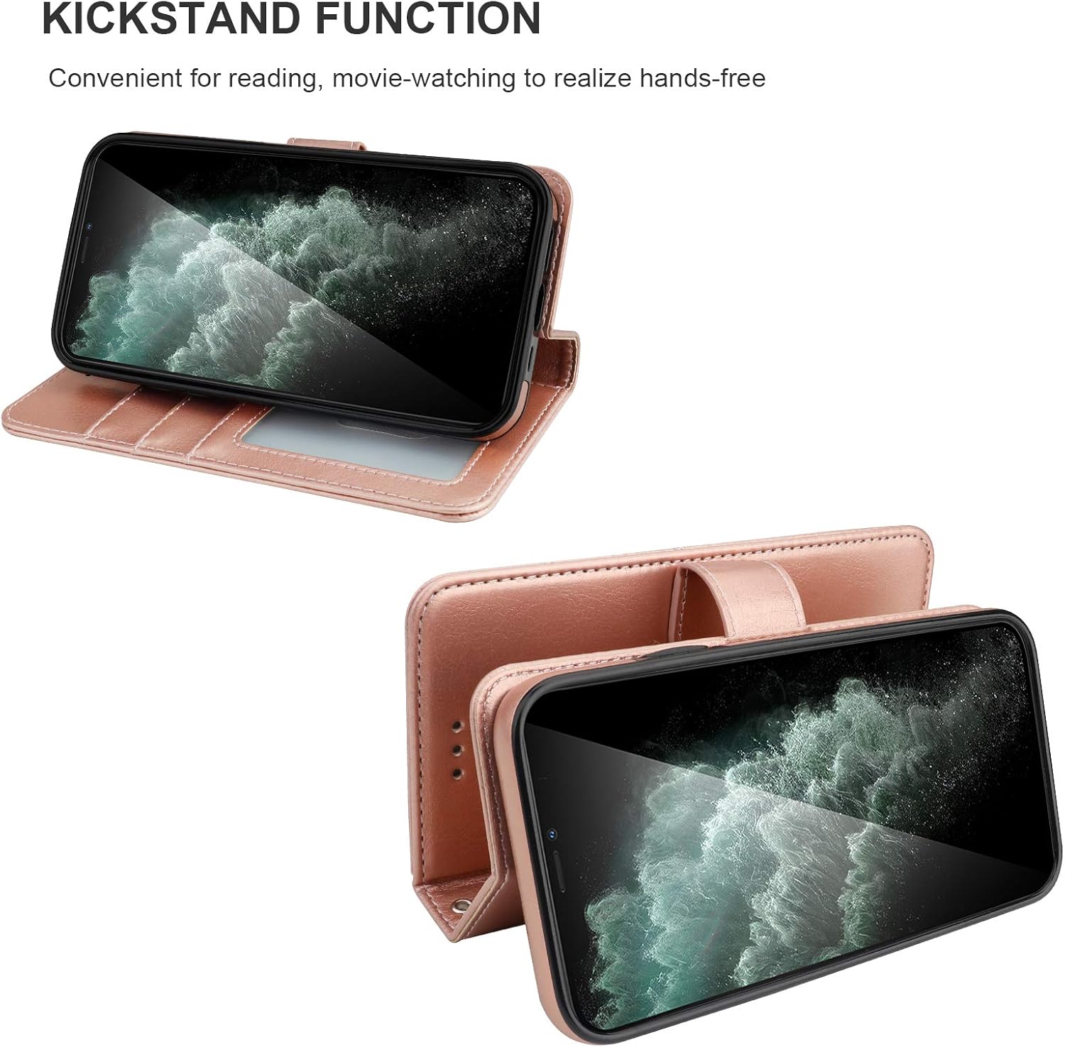 Bocasal for iPhone 11 Pro Wallet Case with Card Holder PU Leather Magnetic Detachable Kickstand Shockproof Wrist Strap Removable Flip Cover for iPhone 11 Pro 5.8 inch (Rose Gold)