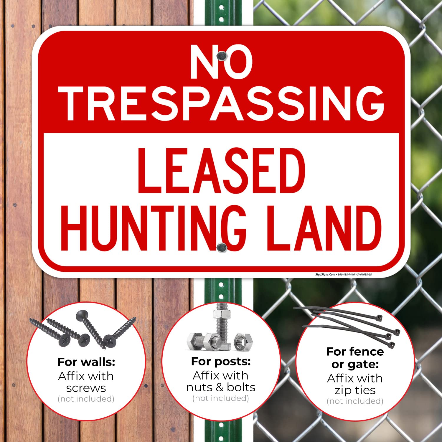 Leased Hunting Land Sign, 12x18 Inches, Rust Free .063 Aluminum, Fade Resistant, Made in USA