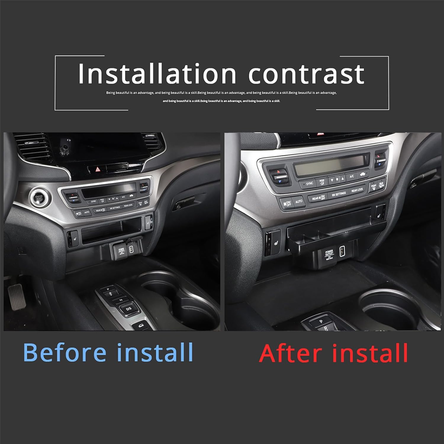 for Honda Pilot 2016-2022/ Ridgeline 2020-2023/ Passport 2019-2023 Center Console Organizer Tray & Gear Shift Panel Cover Trim