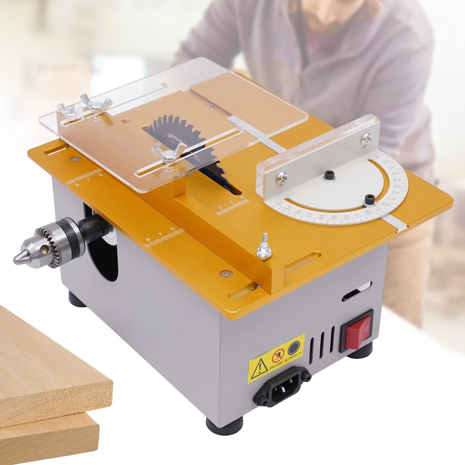 Minisierra de mesa eléctrica de 300 W, sierra de mesa profesional para carpintería, equipada con 4 hojas de sierra, adecuada para cortar, lijar, pulir y tallar