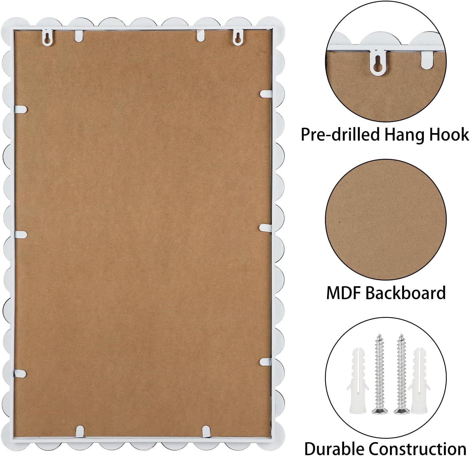 Decorative Beaded Wall Mirror – Modern Rectangular Accent Mirror, 20″x30″, for Living Room, Bedroom, Bathroom, Entryway & Office – Available in Gold, Black, & White (White)