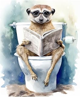 Funny Meerkat Sitting on Toilet Reading Newspaper 11x14 Unframed Wall Art Print - Unique Christmas Birthday for Mom Mothers Day. Cool Cute Animal Print Fun Humor Bathroom Restroom Dorm Office Decor