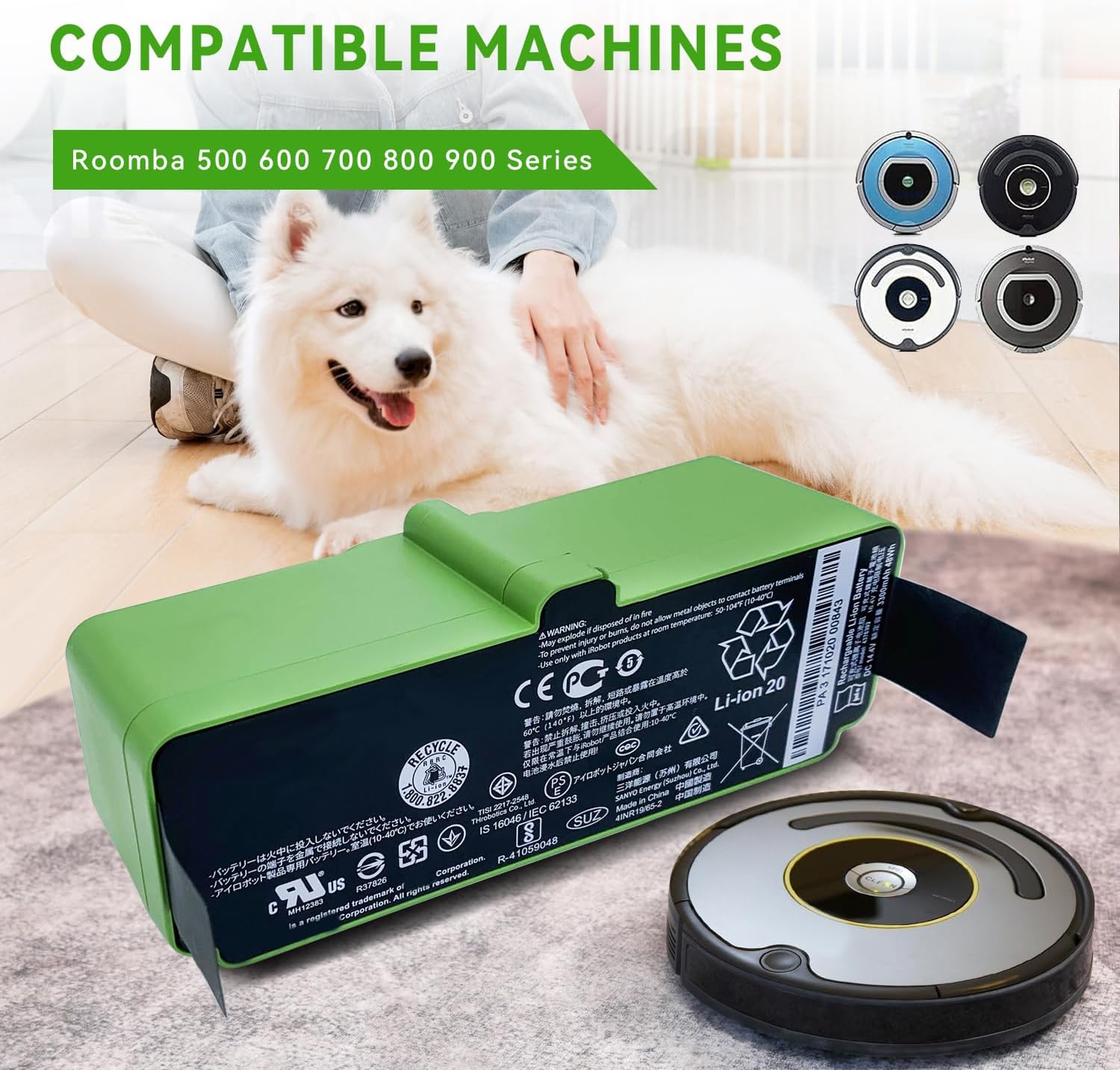 3300mAh 4376392 1800LI Battery for iRobot Roomba 500 600 700 800 900 R3 Pet Series Compatible with Roomba 970 965 960 895 890 877 860 850 805 780 770 760 695 690 680 677 675 670 665 640 615 14.4V 48Wh