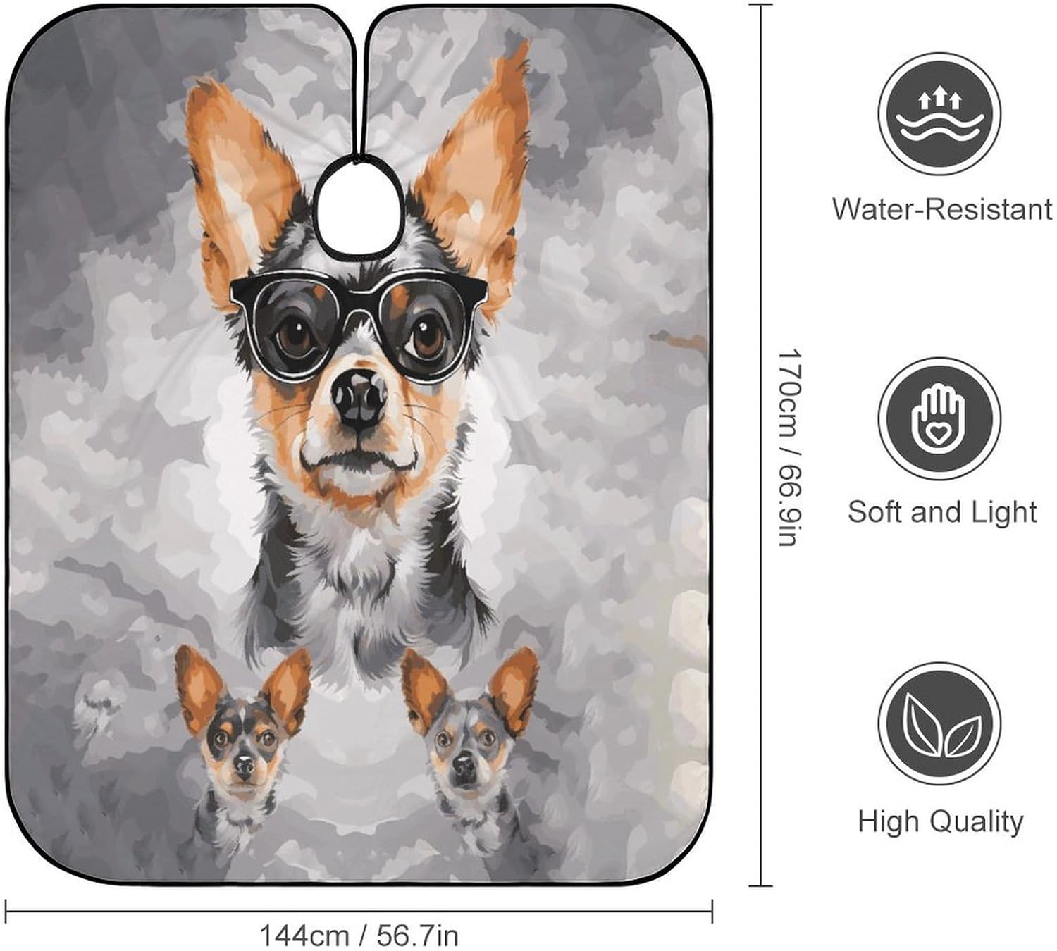 Chihuahua Dog Glasses Apron for Women Men,Barber Cape with Adjustable Snap Closure,Hair Cutting Cape,66.9 X 56.7 Inches for Hair Dye, Comb-out, Styling, Shampoo