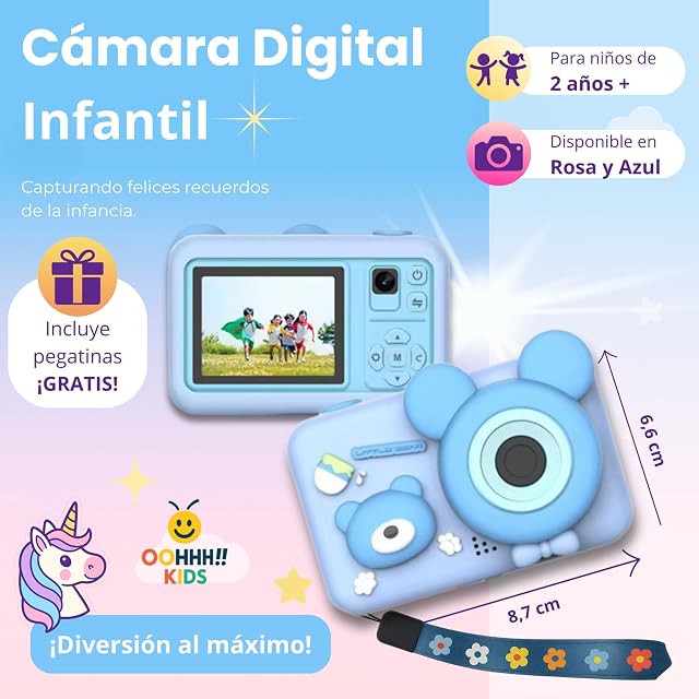 Foto 2 de 7 de Cámara Fotos Infantil Oso Azul para Niño 3 4 5 6 7 8 9 10 Años, 2" 1080P con 32GB y Trípode