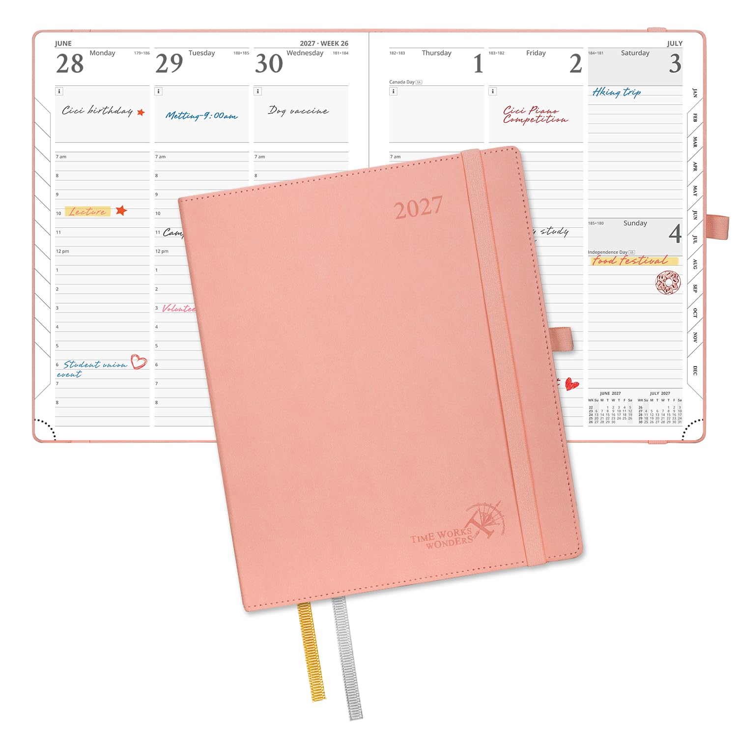 POPRUN 2027 Diary Week to View Approx. A4 Large–PU Leather, Vertical Layout — image 1