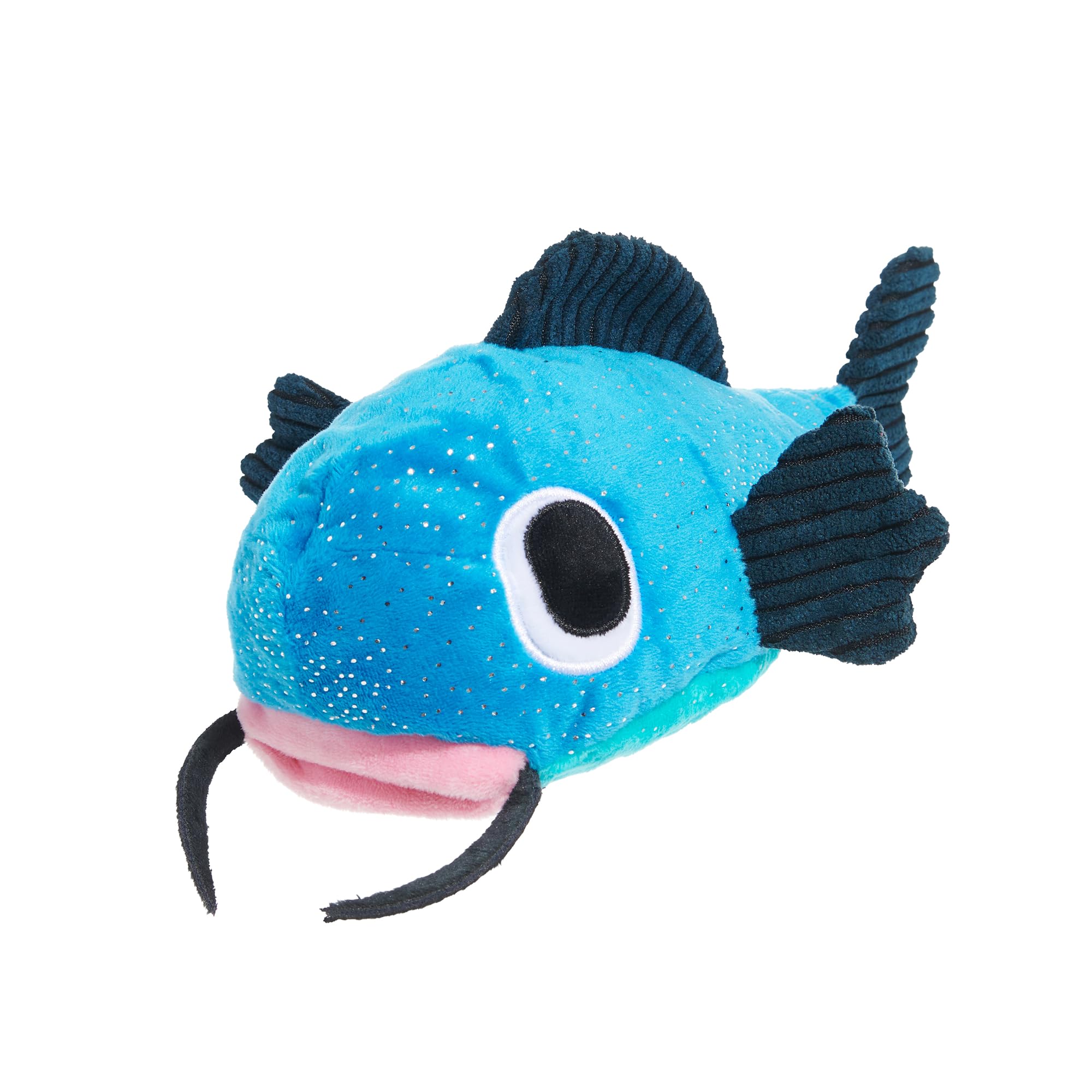 BARK Dog Toy Catfish Claude Squeaky Toy For Dogs Soft Plush Squeakers Hide Treats for Fun Play Blue Plush Fish, Interactive Pet Toy