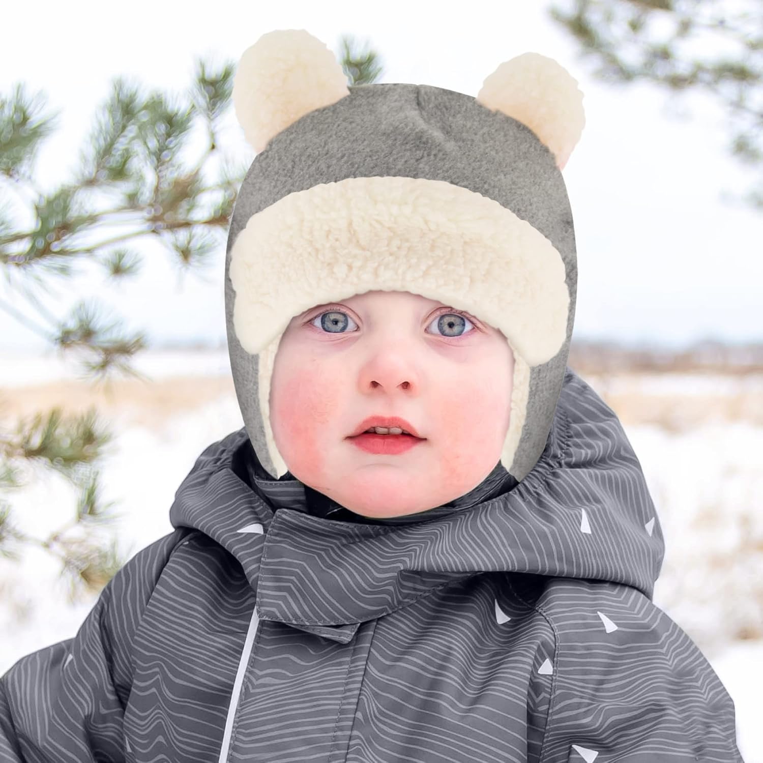 Rising Star baby-girls & Boy Infant Winter Hats Mittens Set Sherpa Lined With Earflaps - Newborn Trapper Hat 0-24 Months - Image 2