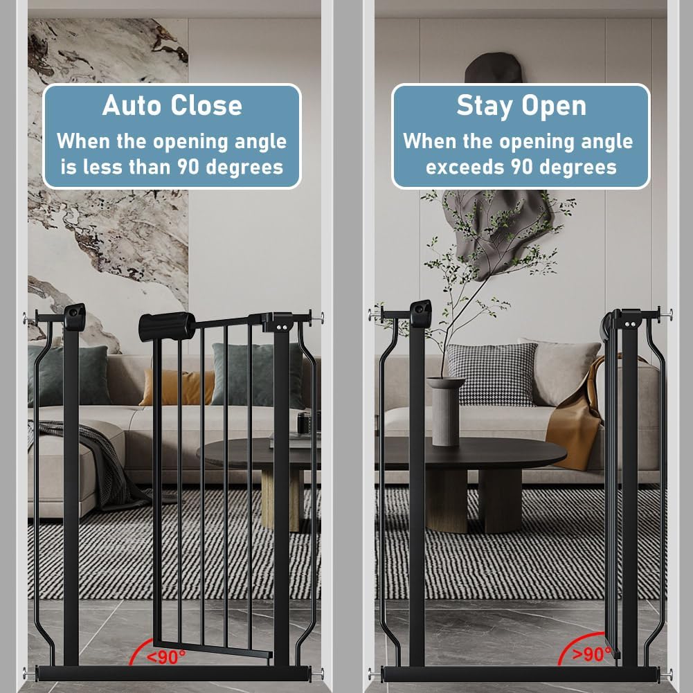 Narrow Baby Gate 24 to 29 Inch Wide Pet Gate Pressure Mounted No Drill Safety Gate Walk Through Metal Child Gate for Kids Stairs or Pets Indoor Black