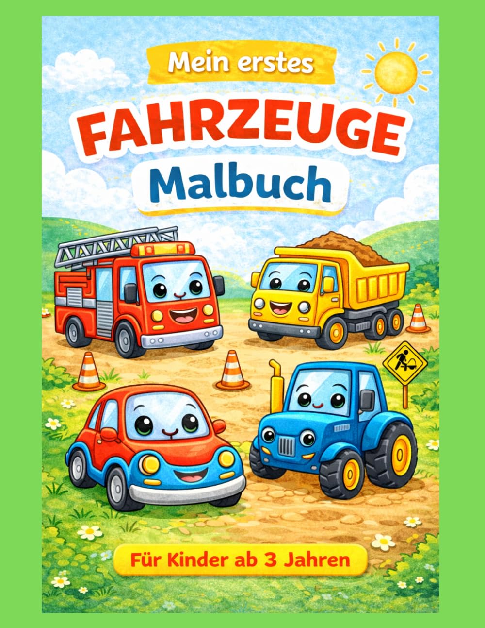 Mein erstes Fahrzeuge Malbuch: Große und einfache Ausmalbilder für Kinder ab 3 Jahren | Bagger, Traktor, Feuerwehr, Auto und mehr