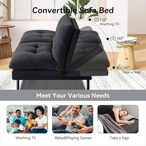 Miniatura 4 de Hcore Sofá cama futón, futón sin brazos, sofá cama pequeño de poliéster con respaldo dividido de espuma viscoelástica, sofá cama para espacios