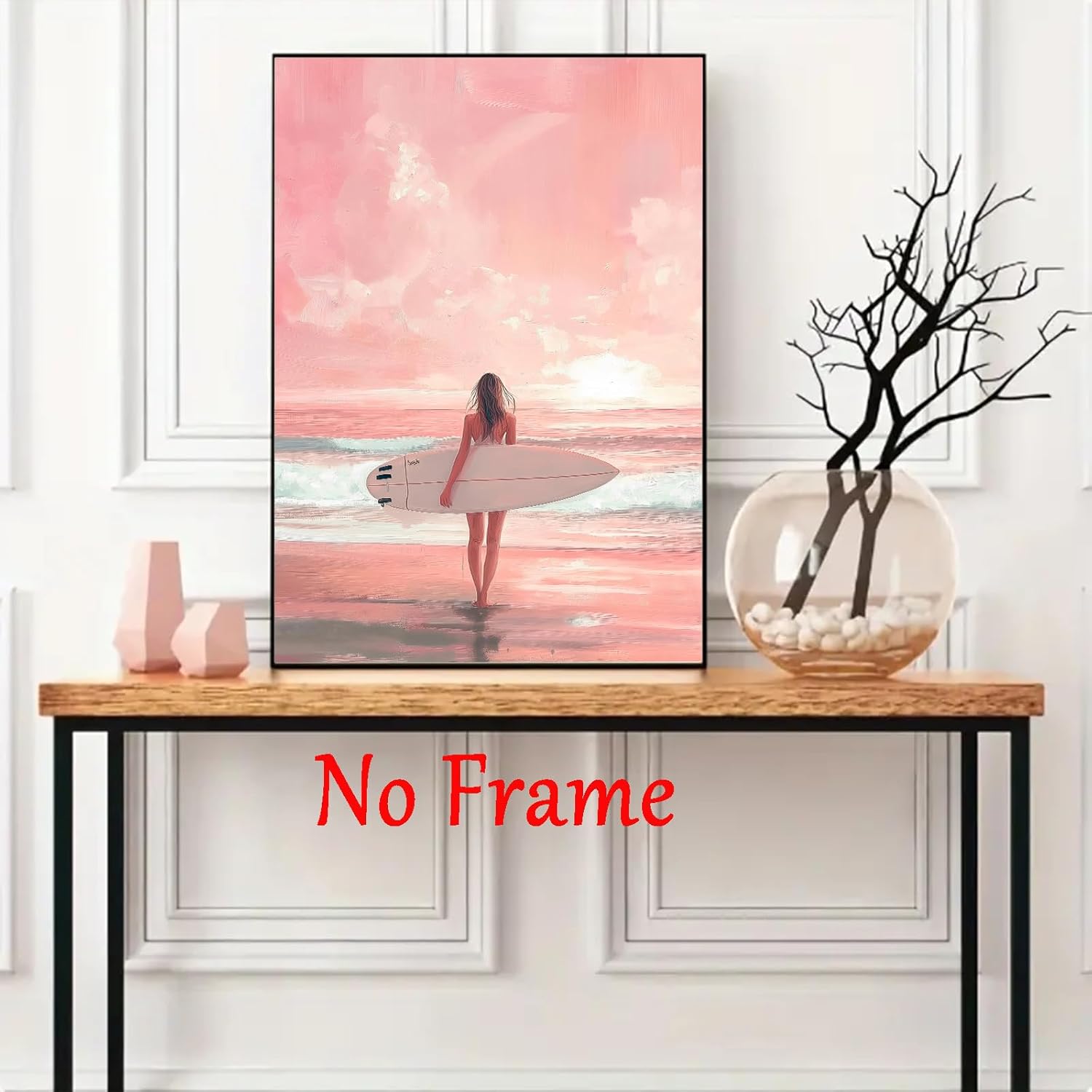 Pink Beach Preppy Wall Art Women Surf Poster Abstract Ocean Painting Summer Coastal Aesthetic Picture Pink Abstract Beach Wall Art Pastel Aesthetic Posters Modern Seascape Pictures 16x24inch No Frame - Image 4