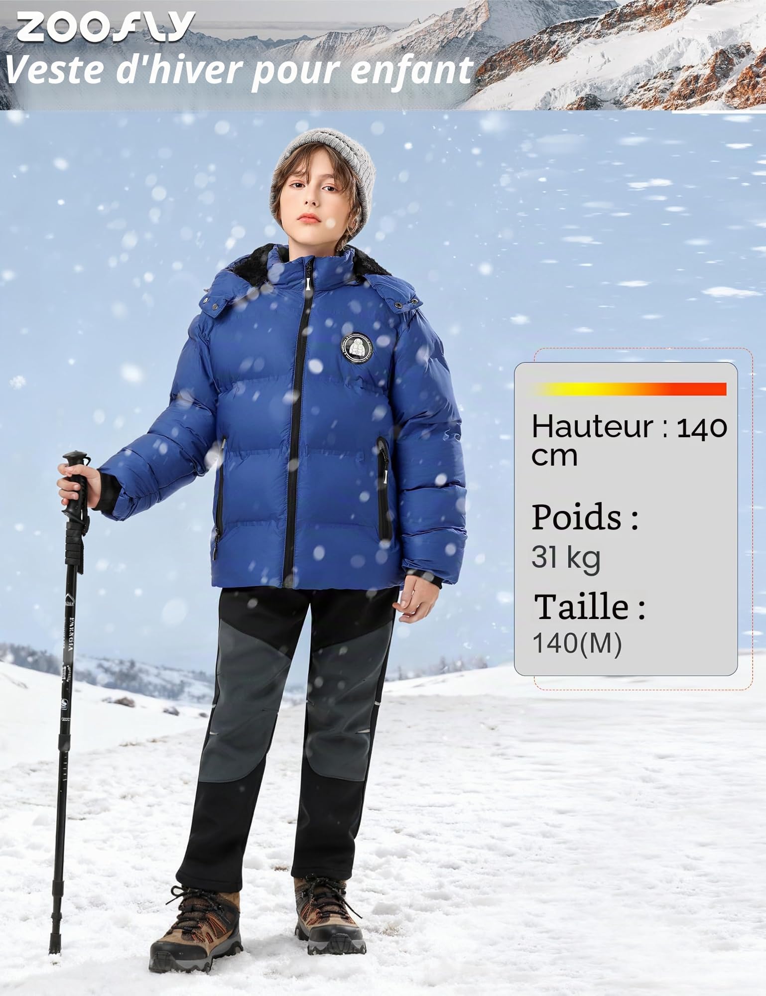 Zoofly Veste Hiver pour Garçons et Filles Veste de Ski Chaud avec Capuche Amovible