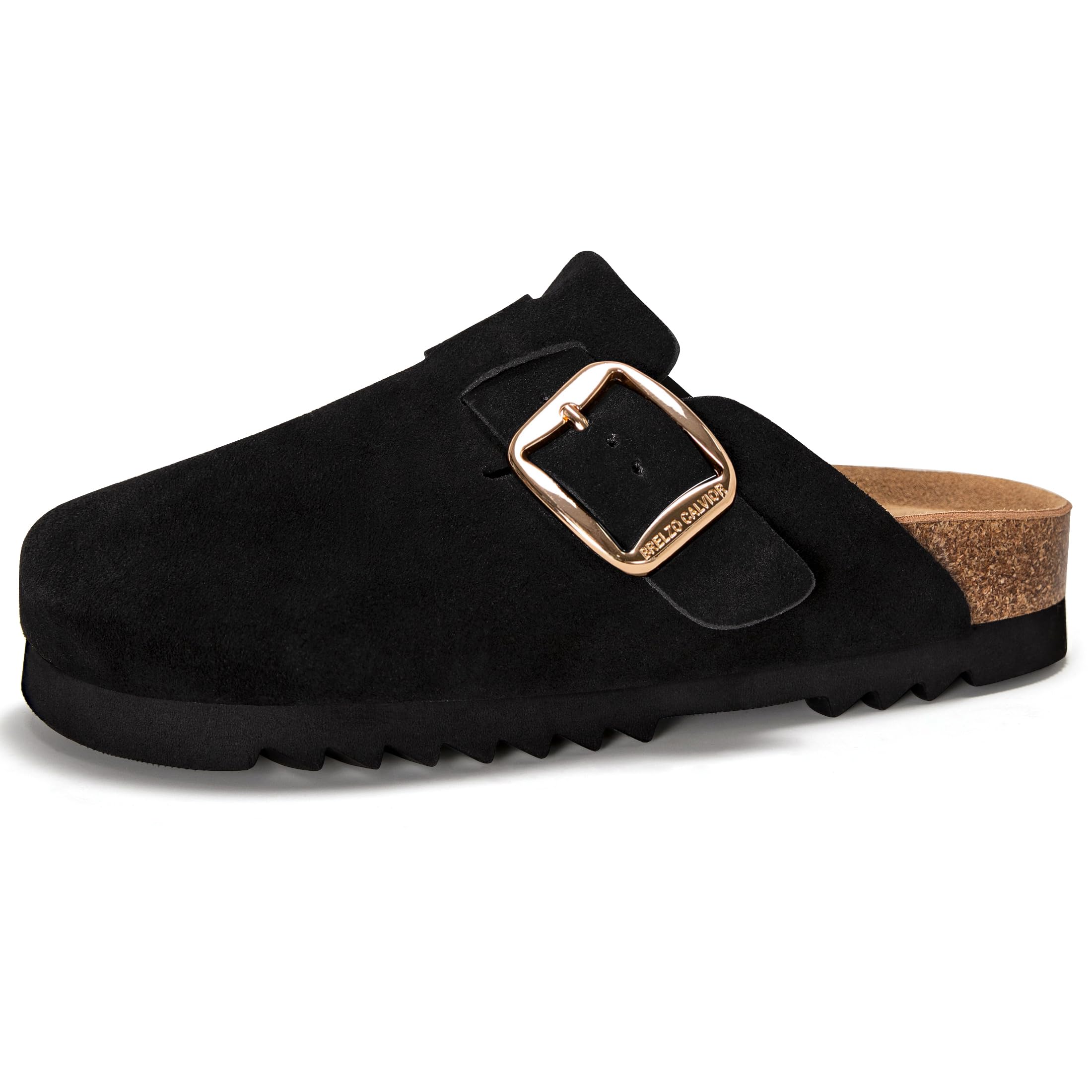 Suede Clogs for Women Leather Slip-on Mules Men's Potato Shoes Non Slip Sandals with Adjustable Buckle-image-24