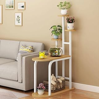 Sturdy Wooden Metal Plant Stand - Multi-Purpose Flower Rack & Ladder Shelf for Living Room, Bedroom, and Garden - Stylish Pot Holder & Side Table Display,D