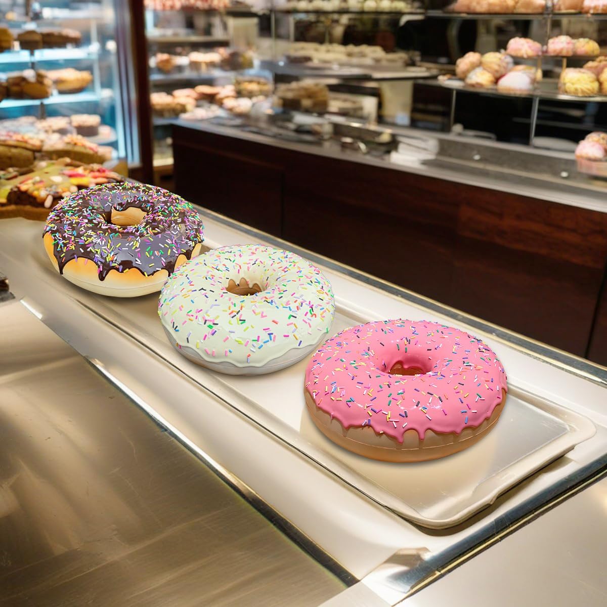 1 Pc 10 inches Fake Donut Artificial Doughnut for Decoration Realistic Fake Food for Display Faux Dessert Party Decorations Photography Props (White)