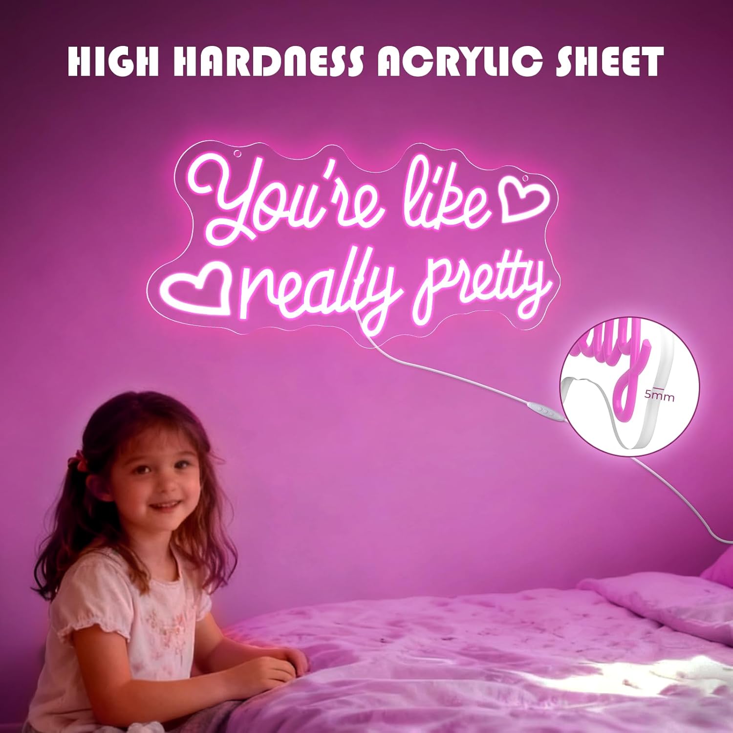 You're Like Really Pretty Neon Sign, 16.5 * 7.8 Inches Led Sign, Neon Signs for Wall Decor with Dimmable Switch, USB Power Light up Sign, Pink Neon Lights for Teen Girls Bedroom, Salon, Party - Image 4