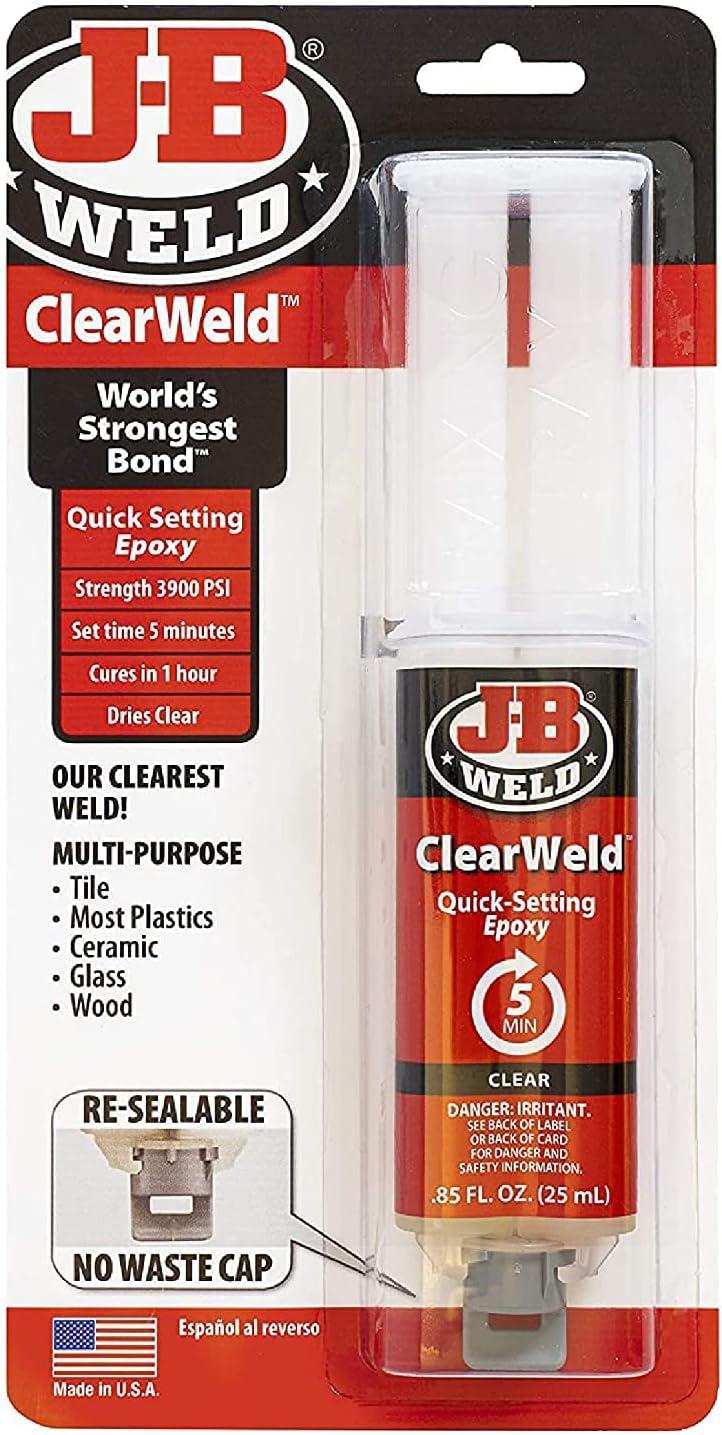 J-B Weld 50112 ClearWeld Quick-Setting Epoxy Syringe - Clear - 25 ml (3 Count)