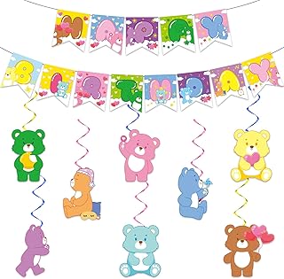 귀여운 곰 생일 파티 장식 곰 테마 생일 축하 배너 귀여운 만화 곰 걸이 소용돌이 천장 스트리머 장식 어린이 소년 소녀 베이비 샤워 파티 용품 벽 장식