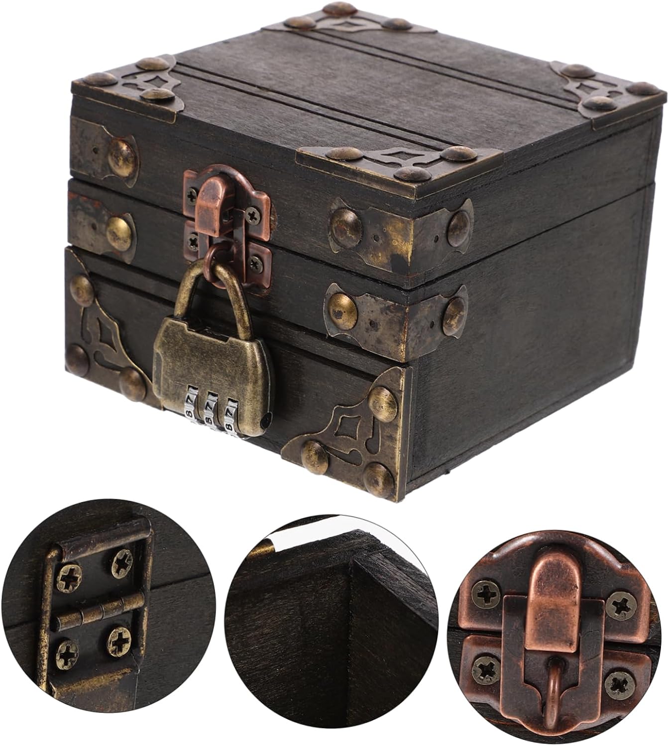 Vintage Wooden Treasure Box Lock Retro Jewelry Keepsake Storage Chest Decorative Pirate Treasure Chest for Jewelry Trinkets and Small Keepsakes