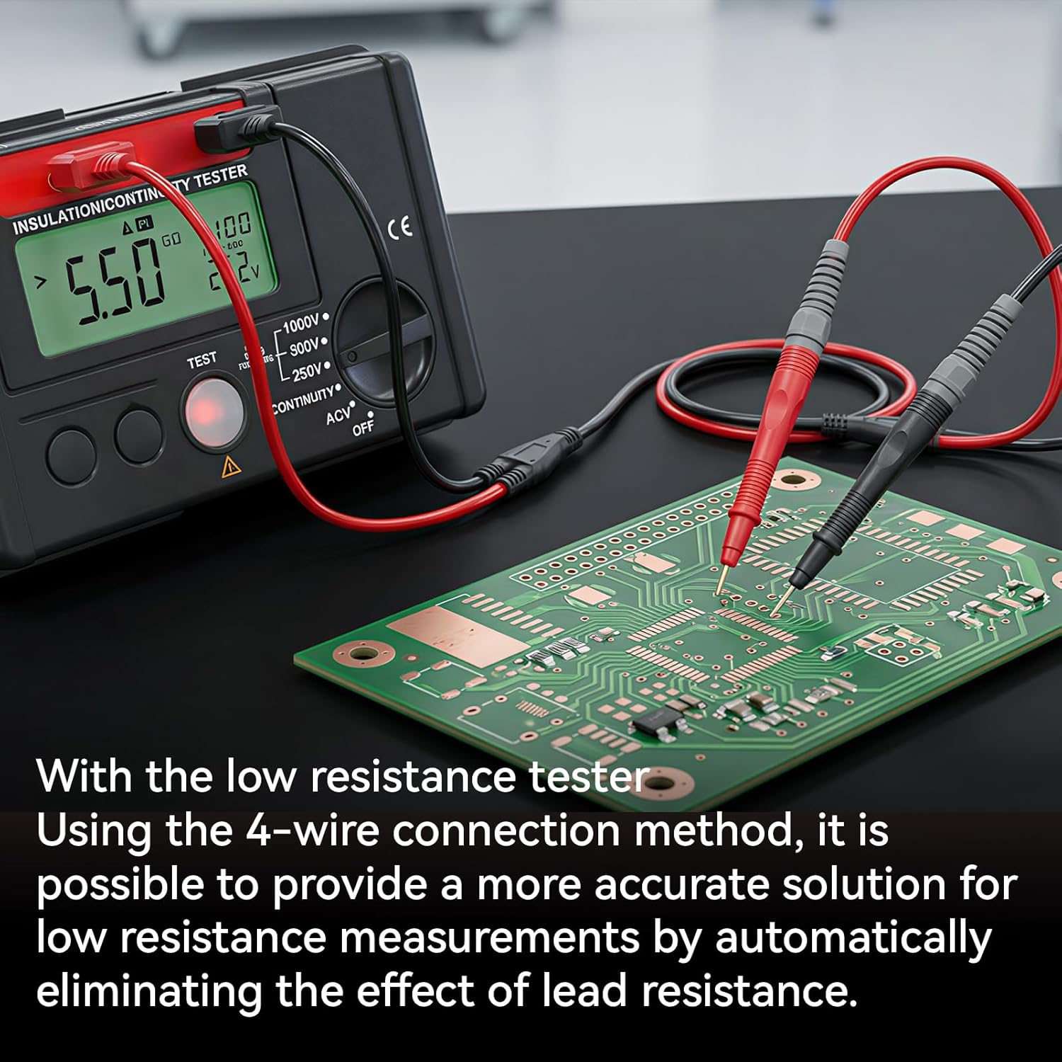 Goupchn Replacement Kelvin Probe 4-Wire Test Leads with 4mm Banana Plugs for Battery Internal Resistance & Voltage, DC Low Resistance Measurement, Compatible with LCR Meters & Multimeters