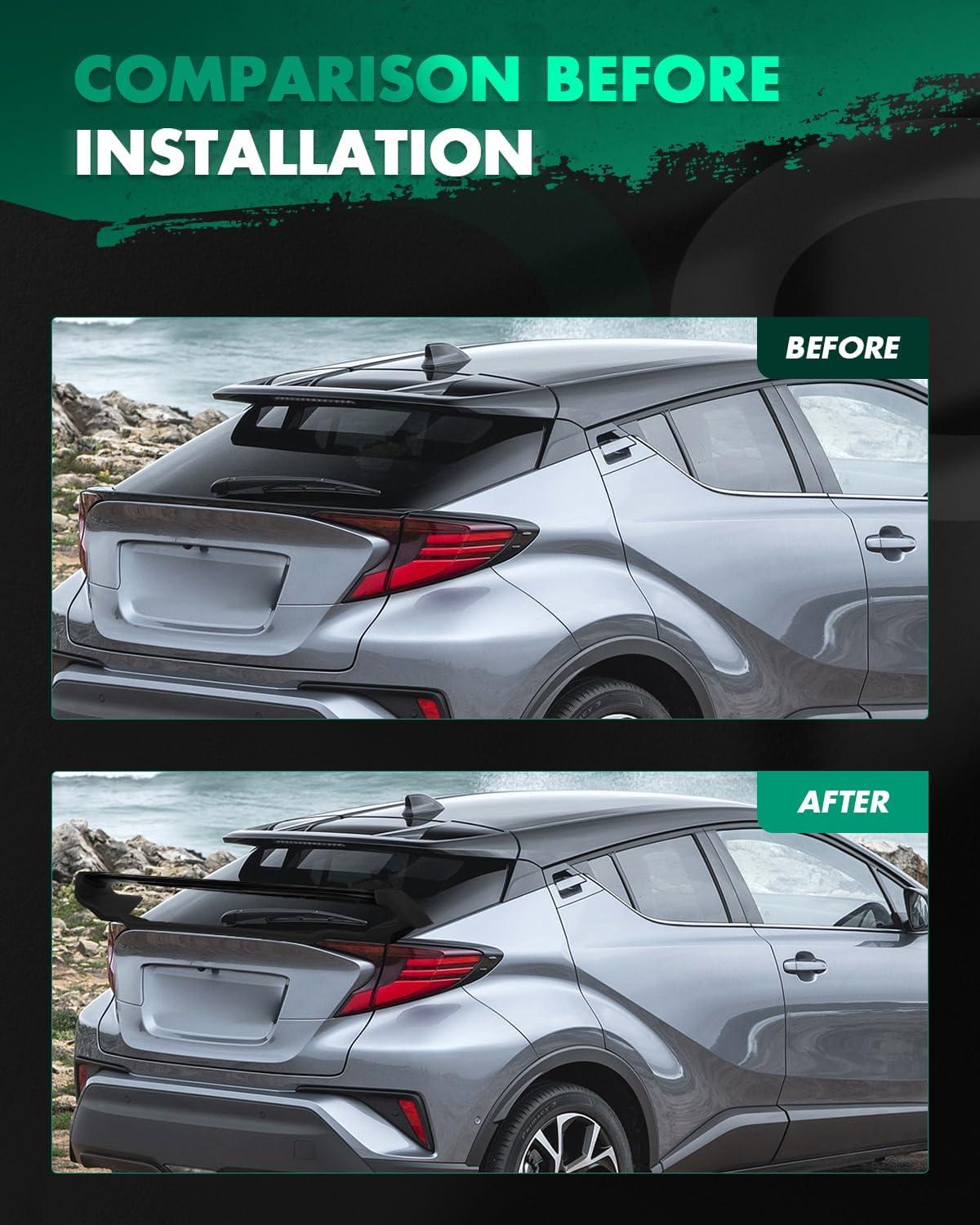 SCITOO Spoiler Wing Fits for 2018-2021 for Toyota For C-HR Pedestal Matte Black Rear Trunk Spoiler Wing