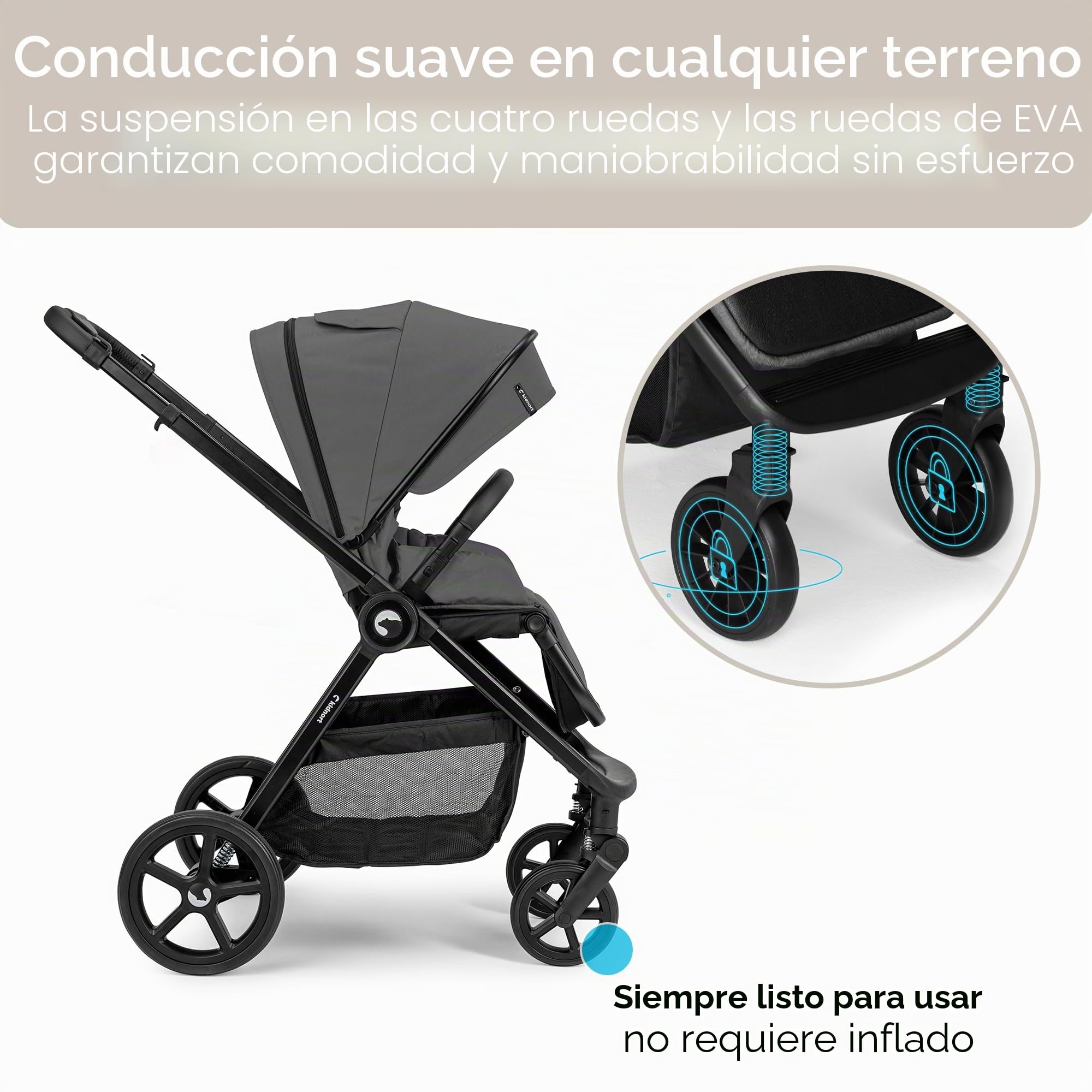 Älskar - Cochecito de bebé reversible, plegable, compacto, hasta 22 kg, respaldo ajustable, techo con protección UV, cinturón de 5 puntos, cubierta para lluvia, mosquitera, bolsa gris oscuro