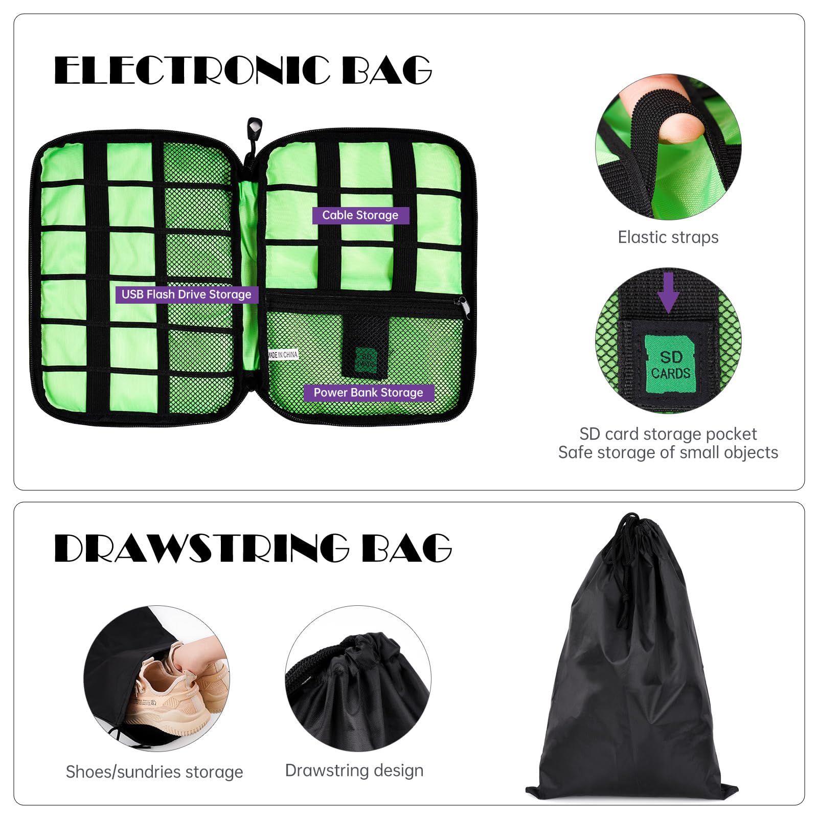 NiHome Set di 7 cubi a compressione espandibile, in rete, organizer per bagagli con cavo elettronico, caricabatterie, organizer con coulisse, per viaggi, casa, accessori da viaggio (viola)