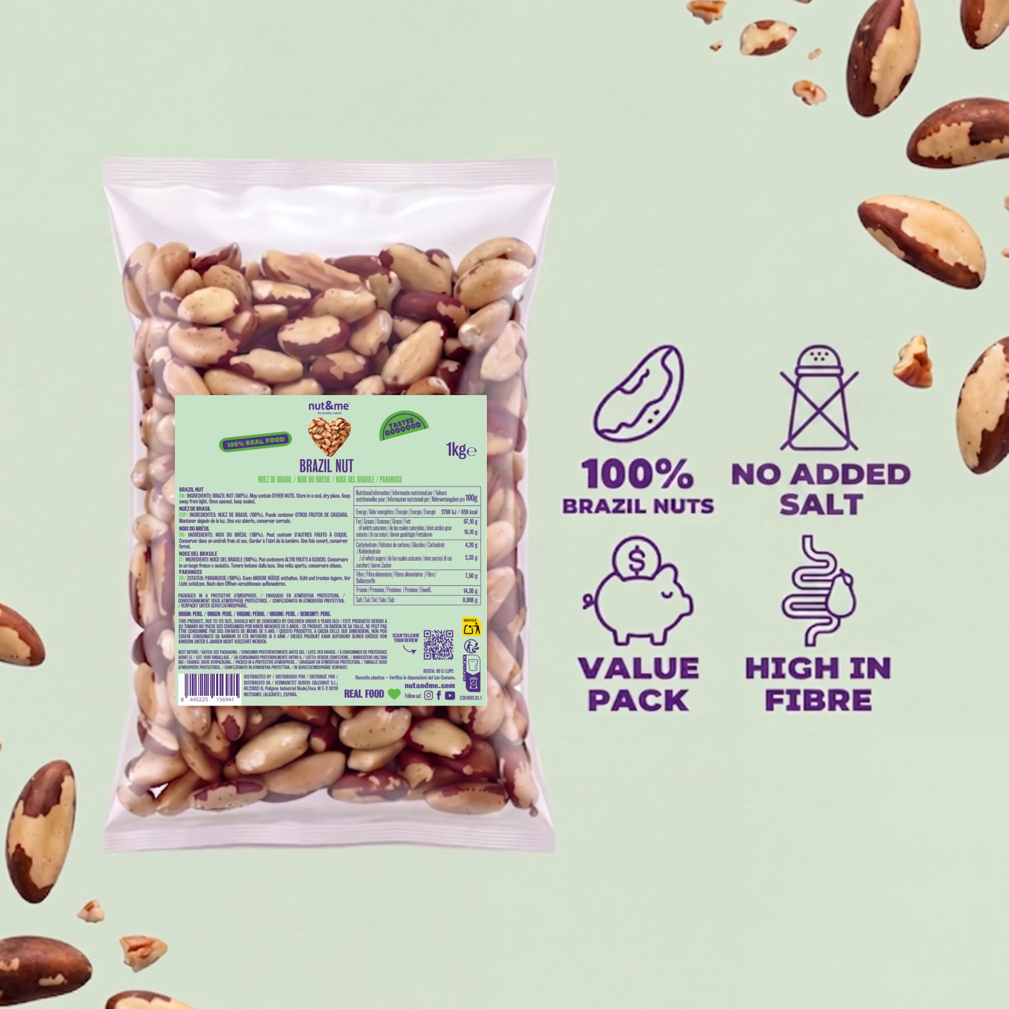 nut&me Noci del Brasile Premium1 kg | 100% naturale e Ricco di fibre e minerali | Senza glutine nè conservanti | snack sano e vegano