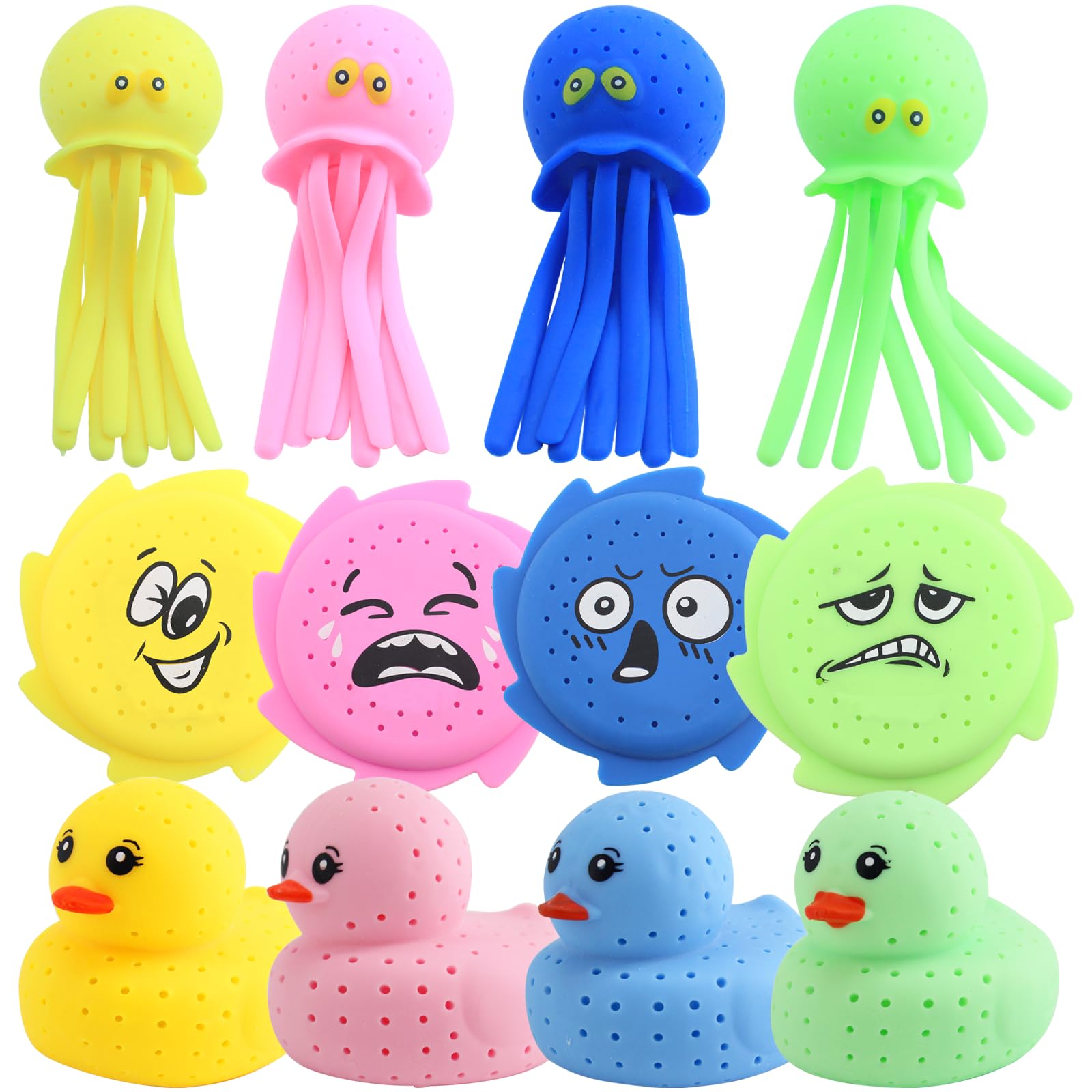 12 PCS Octopus Water Balls Pool Toys for Kids,Sensory Stress Relief Floating Pool Beach Bath Toy Water Bomb Splash Balls Holloween Christmas Goodie Bag Fillers Party Favors (4frisbee+4duck+4octopus)