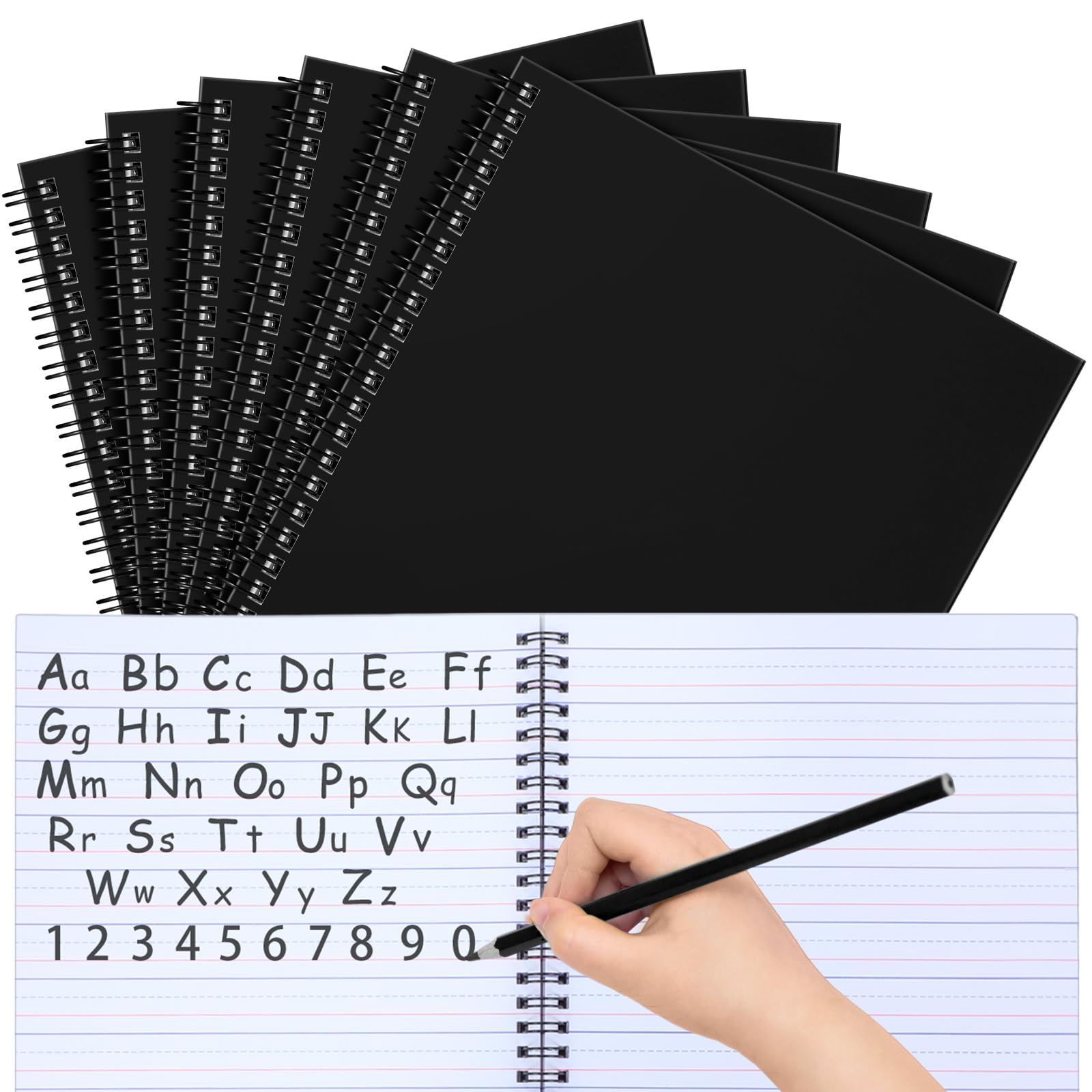 Gilprop 6 Pcs Primary Composition Notebook Spiral K-2 Writing Workbook Wide Ruled Paper Primary Journal 100 Sheets 9.8" x 7.5" Kindergarten Notebook