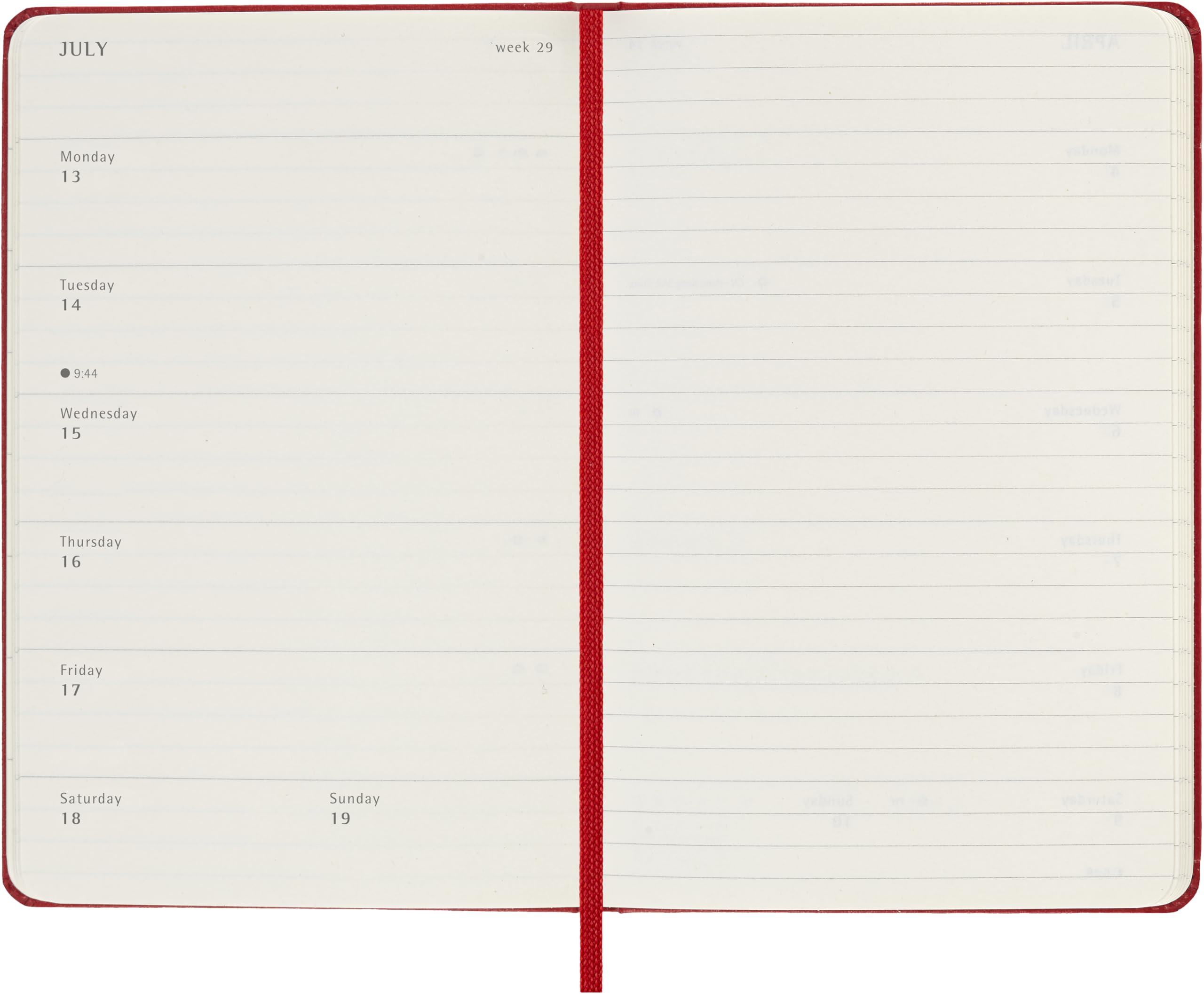 Moleskine 12 Monate Wochen Notizkalender 2026, Pocket/A6, 1 Wo = 1 Seite, rechts linierte Seite, Fester Einband, Scharlachrot
