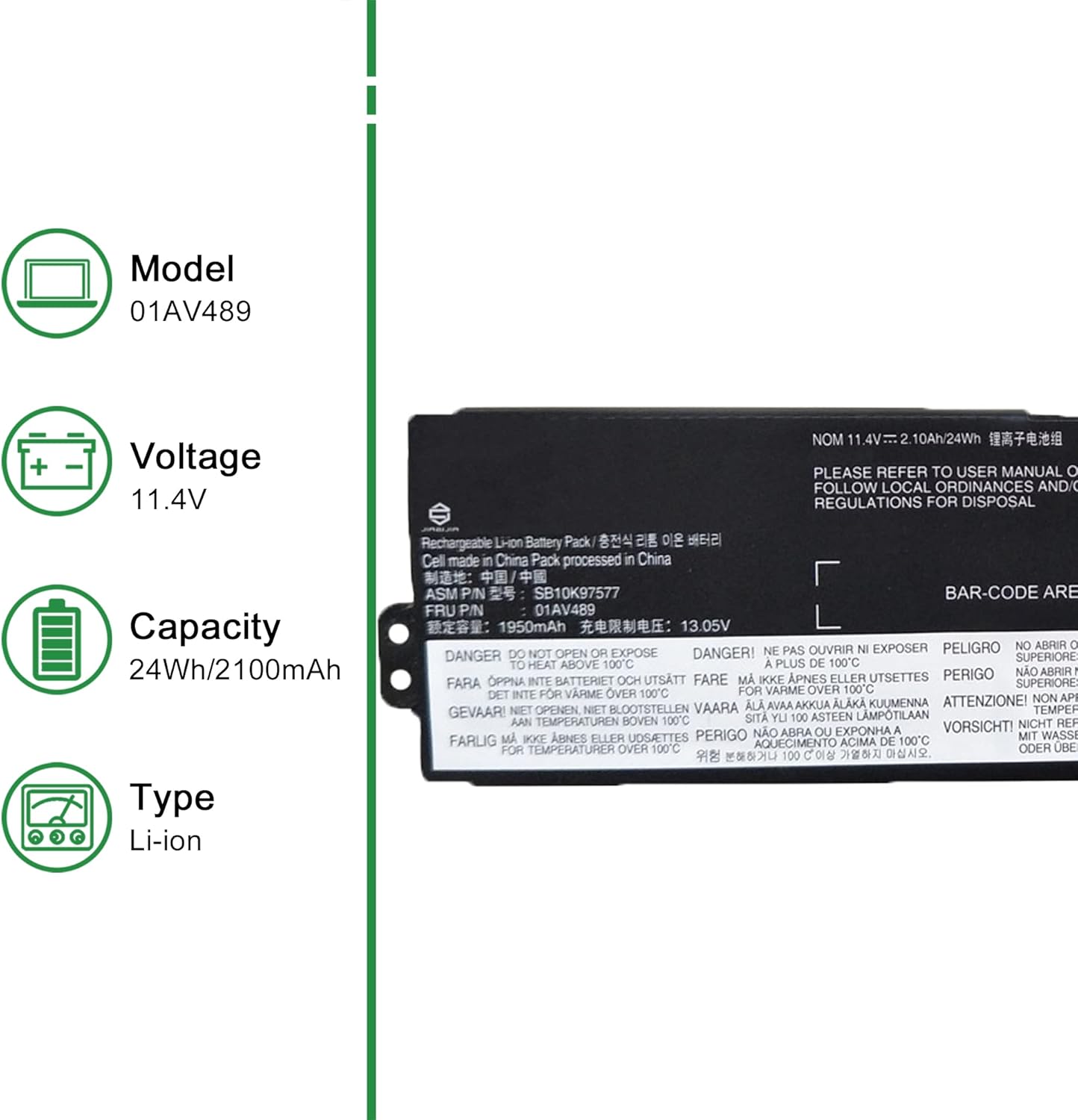 01AV489 Laptop Battery Replacement for Lenovo ThinkPad T470 T480 A475 A485 TP25 Series Notebook SB10K97577 01AV419 SB10K97576 01AV421 SB10K97578 01AV420 Black 11.4V 24Wh 2100mAh