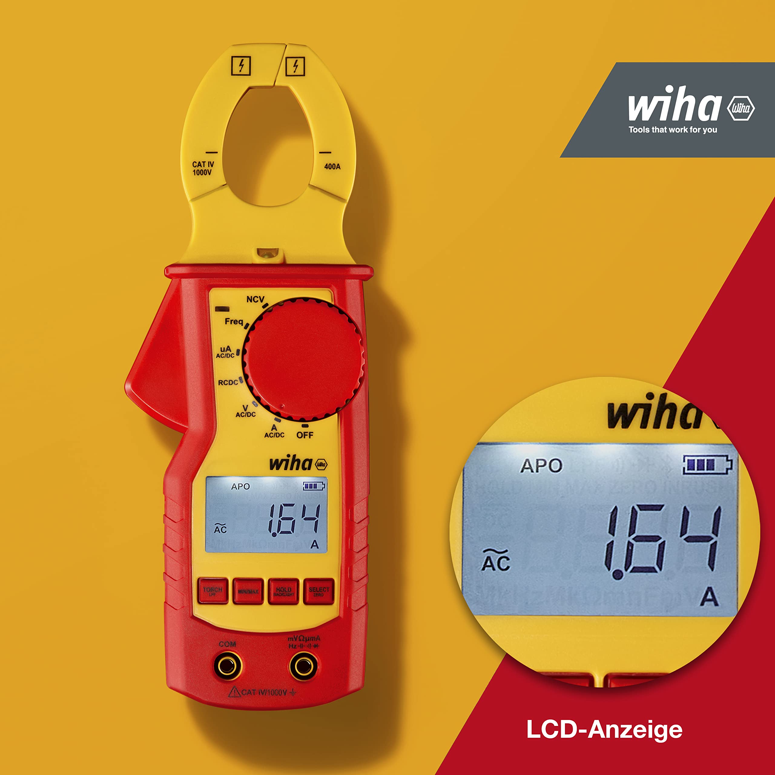 Wiha Strommesszange bis 1.000 V AC, CAT IV inkl. 2x AAA-Batterien I mit Taschenlampenfunktion I LCD-Anzeige (45219)