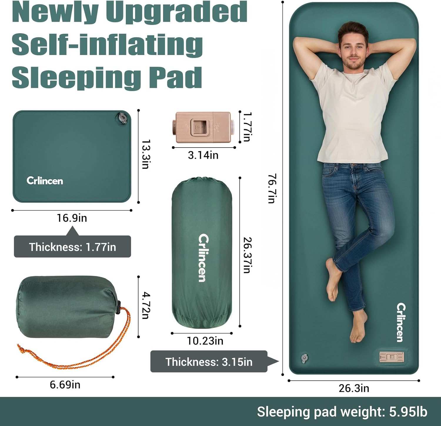 Self Inflating Sleeping Pad with Electric Pump and Pillow, 3.15" Ultra-Thick Memory Foam Camping Pad, Portable 4-Season Camping Mats Pad, Cushions Camping Essentials Gear for Travel Tent Car