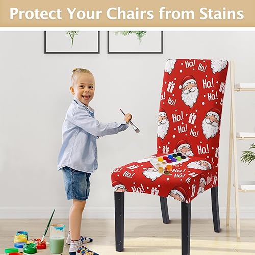 Miniatura 7 de SearchI Juego de 6 fundas para silla de Navidad, fundas elásticas para sillas de cocina, extraíbles y lavables, para sillas Parsons en comedor,