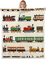 Vista 20 de Retro Train Throw Blanket,Colorful Cars Fleece Blanket for Bedroom Decor,Vintage Train Tracks Super Soft Blankets for Sofa Couch for All Brown