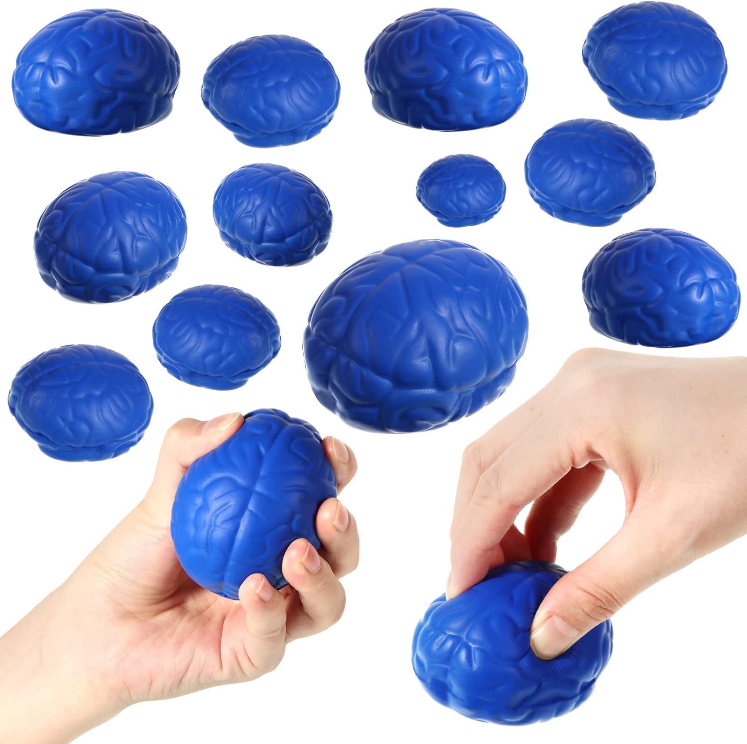 Leitee 12 Pcs Brain Stress Balls Bulk Large Brain PU Hand Muscle Exercise Pressure Ball Funny Stress Relief for Adult Improving Grip Strength Prop(Blue)