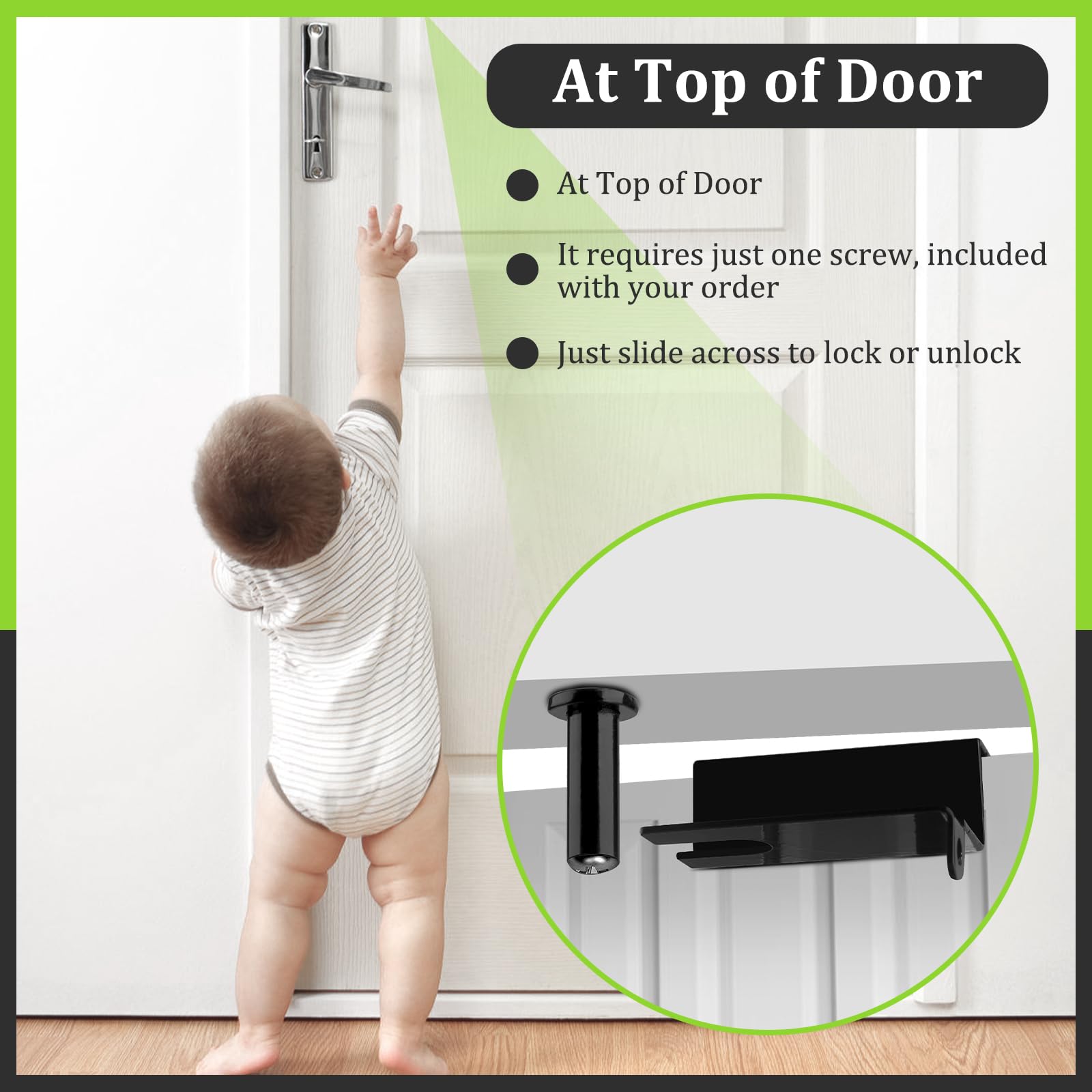 Cerradura superior de puerta de seguridad para niños, cerraduras de puerta superior para niños, hechas de metal duradero, cerraduras ajustables para puerta, cerradura de puerta a prueba de
