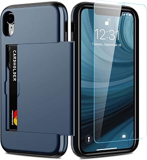 Nvollnoe for iPhone XR Case Wallet with Card Holder and Screen Protector Heavy Duty Protective Dual Layer Shockproof Built-in Card Slot Phone Case for iPhone XR for Men and Women(Dark Blue)
